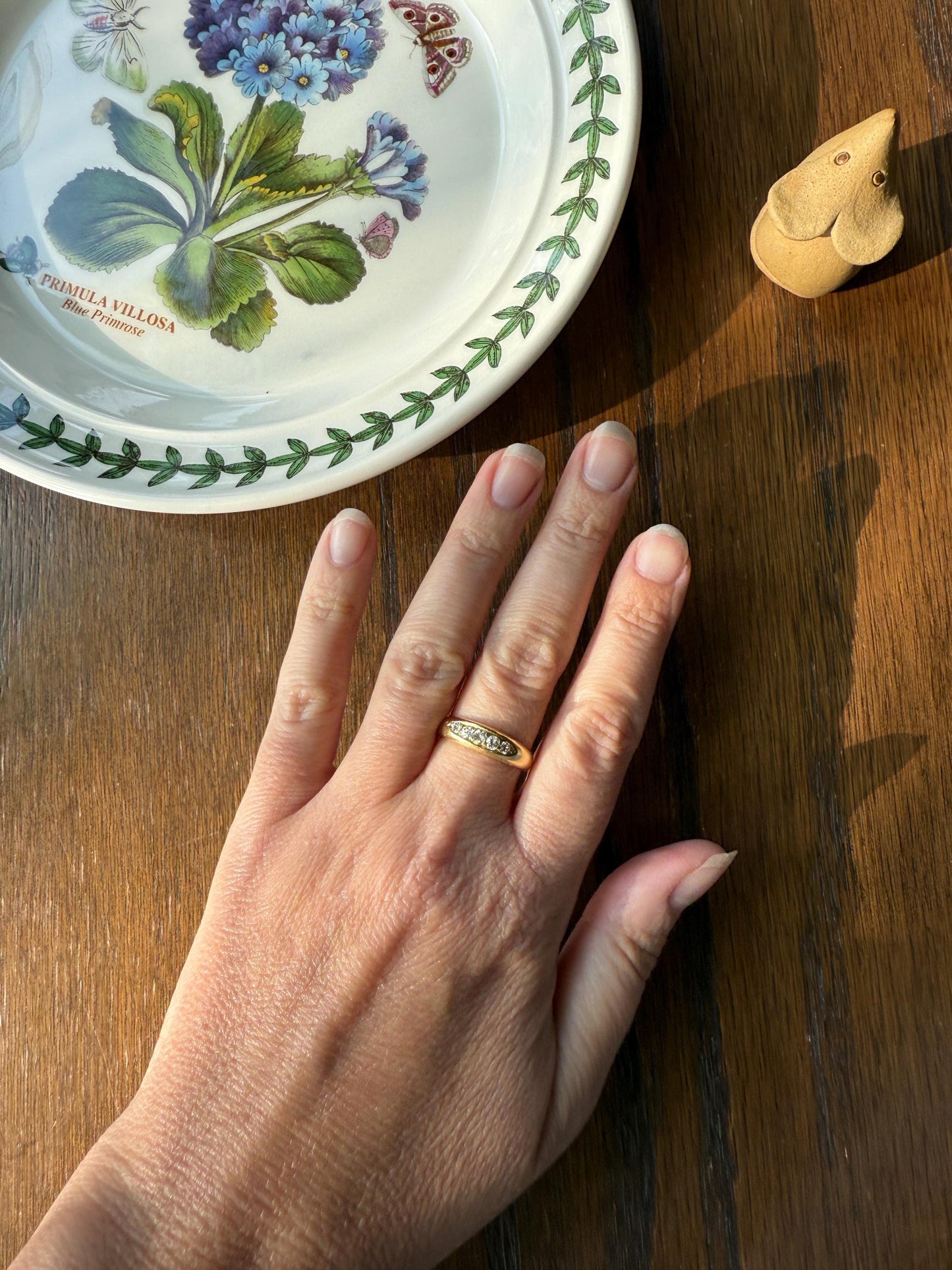 FIVE Stone Old Mine Cut DIAMOND Gypsy Band 18k Gold Antique Ring 0.6 Carat Antique Edwardian Victorian Stacker OmC Square Geometric Linear