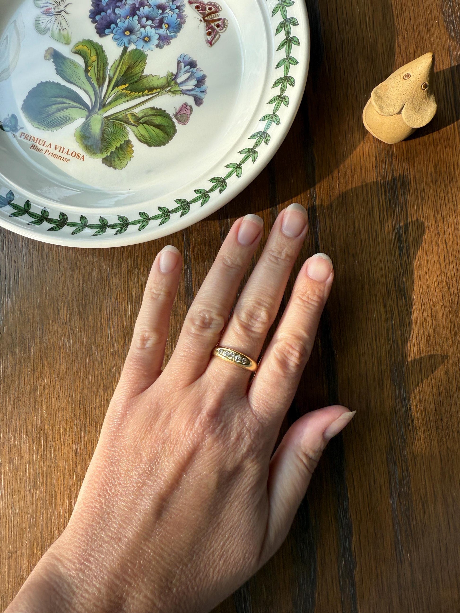 FIVE Stone Old Mine Cut DIAMOND Gypsy Band 18k Gold Antique Ring 0.6 Carat Antique Edwardian Victorian Stacker OmC Square Geometric Linear