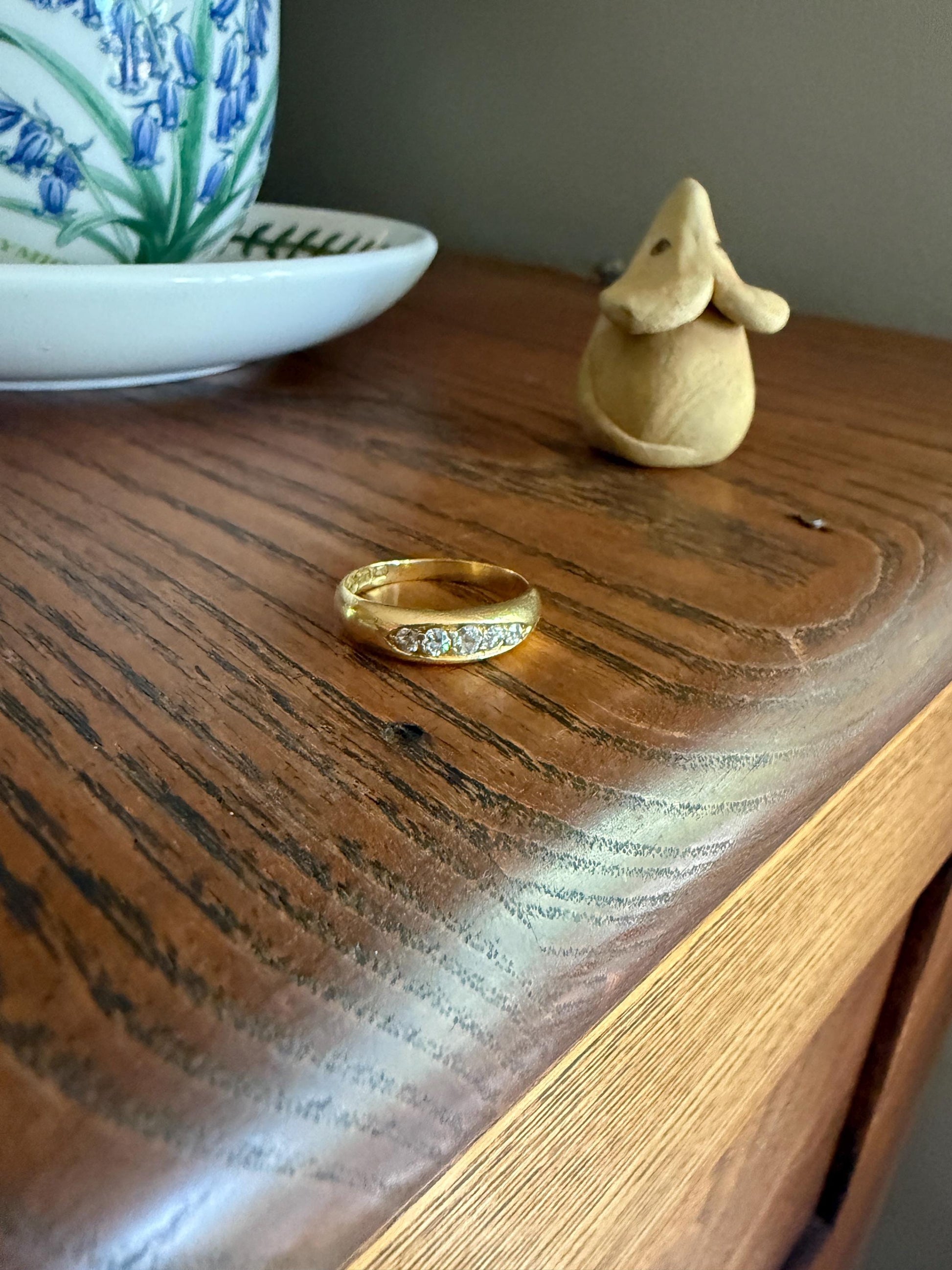 FIVE Stone Old Mine Cut DIAMOND Gypsy Band 18k Gold Antique Ring 0.6 Carat Antique Edwardian Victorian Stacker OmC Square Geometric Linear