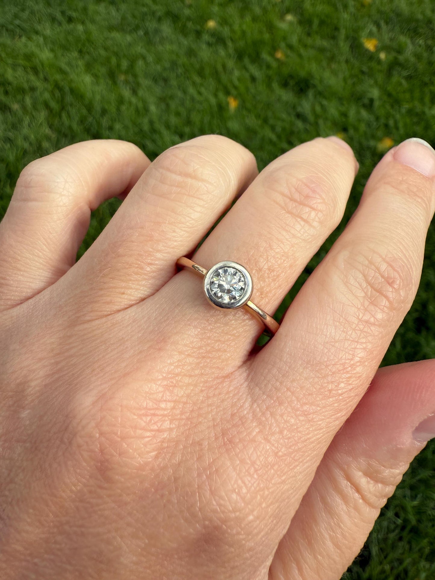 Vintage .67 Carat Eye Clean Transitional Cut Diamond Ring Cupped Bezel Set Solitaire Ring Stacker 9k Gold 2/3 Carat .67ctw