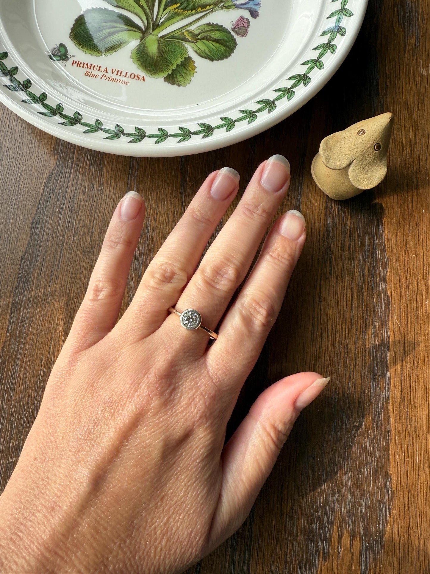 Vintage .67 Carat Eye Clean Transitional Cut Diamond Ring Cupped Bezel Set Solitaire Ring Stacker 9k Gold 2/3 Carat .67ctw