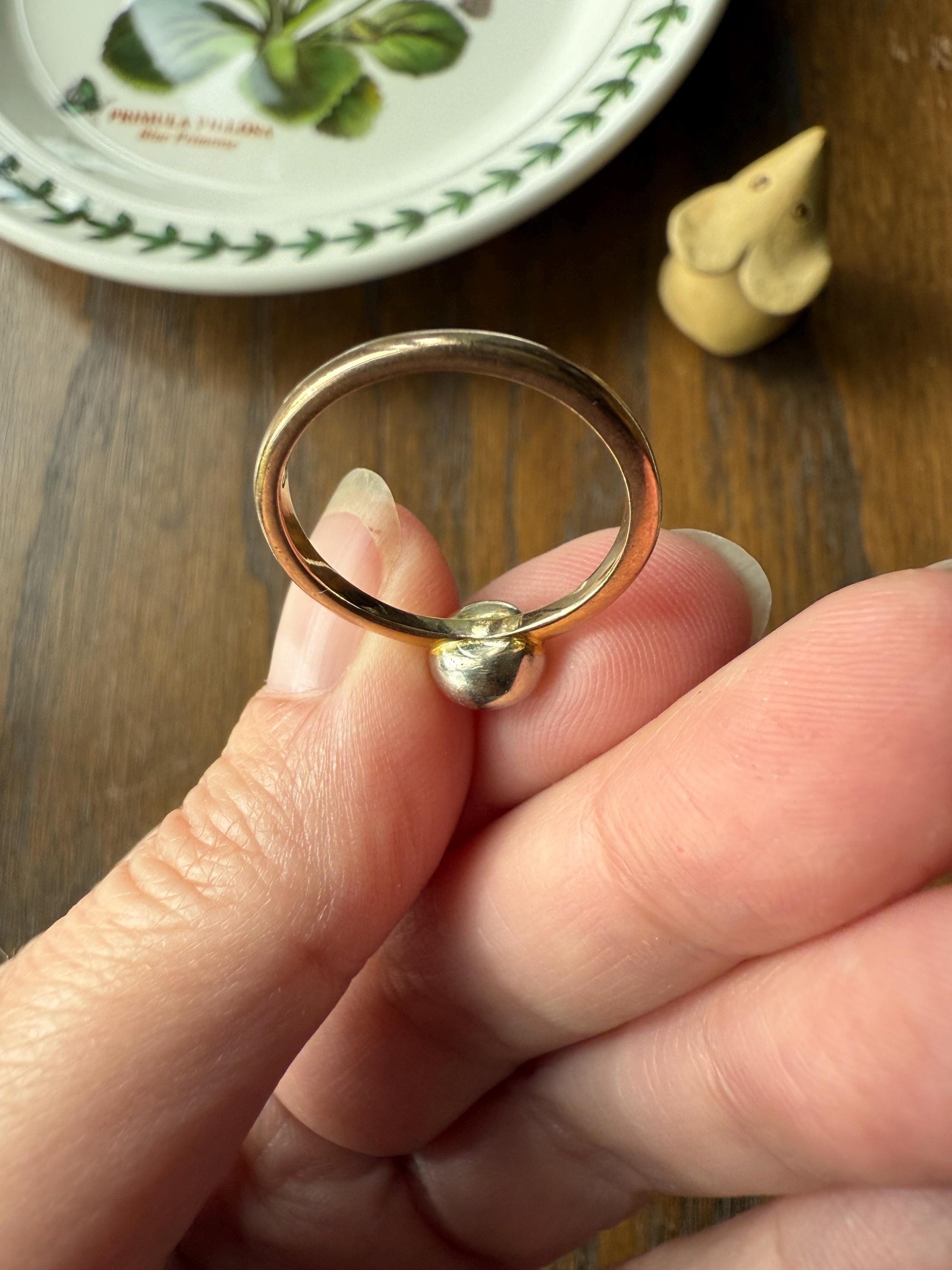 Vintage .67 Carat Eye Clean Transitional Cut Diamond Ring Cupped Bezel Set Solitaire Ring Stacker 9k Gold 2/3 Carat .67ctw
