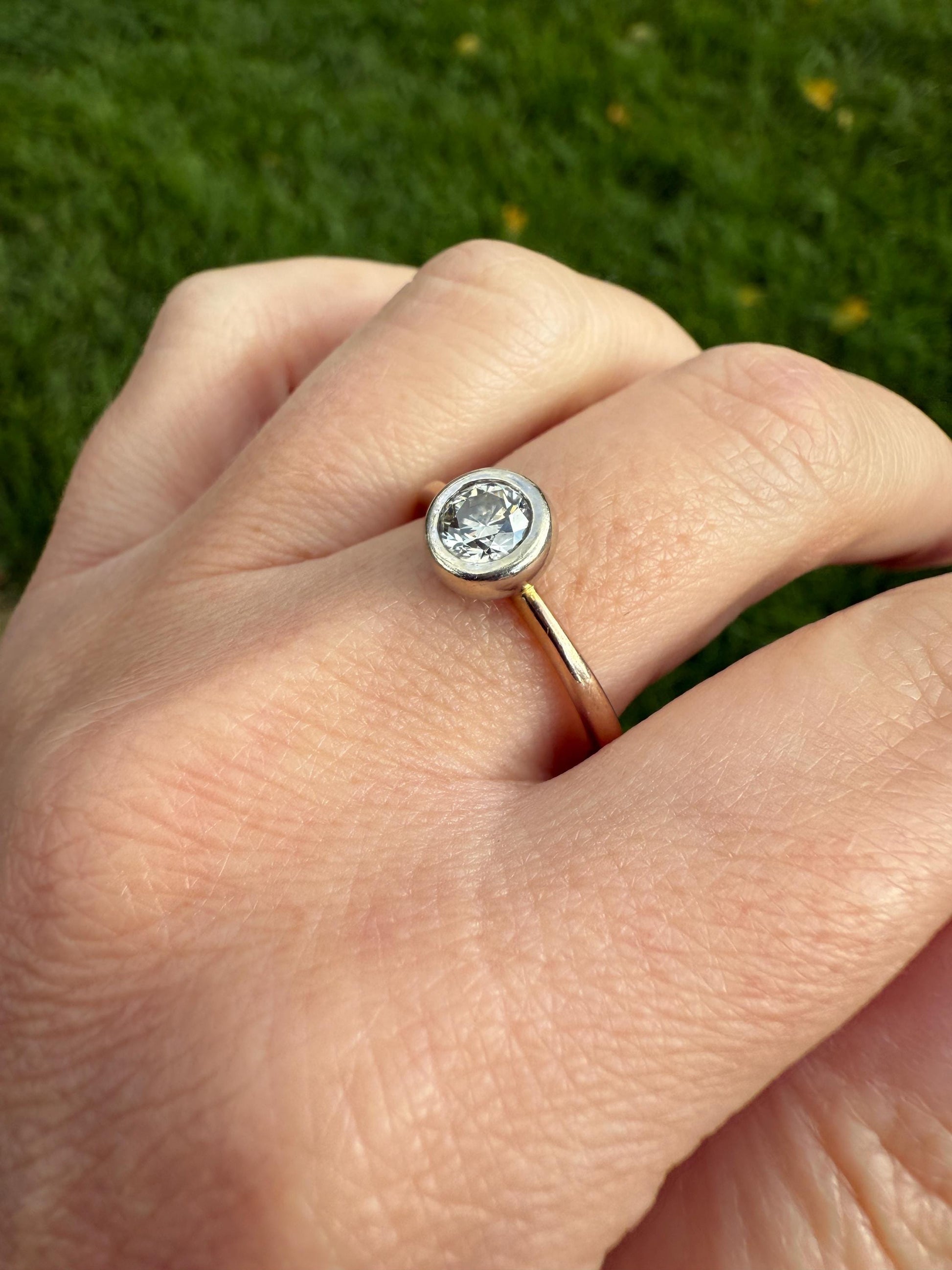 Vintage .67 Carat Eye Clean Transitional Cut Diamond Ring Cupped Bezel Set Solitaire Ring Stacker 9k Gold 2/3 Carat .67ctw