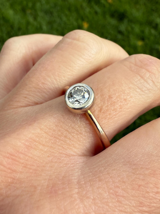 Vintage .67 Carat Eye Clean Transitional Cut Diamond Ring Cupped Bezel Set Solitaire Ring Stacker 9k Gold 2/3 Carat .67ctw
