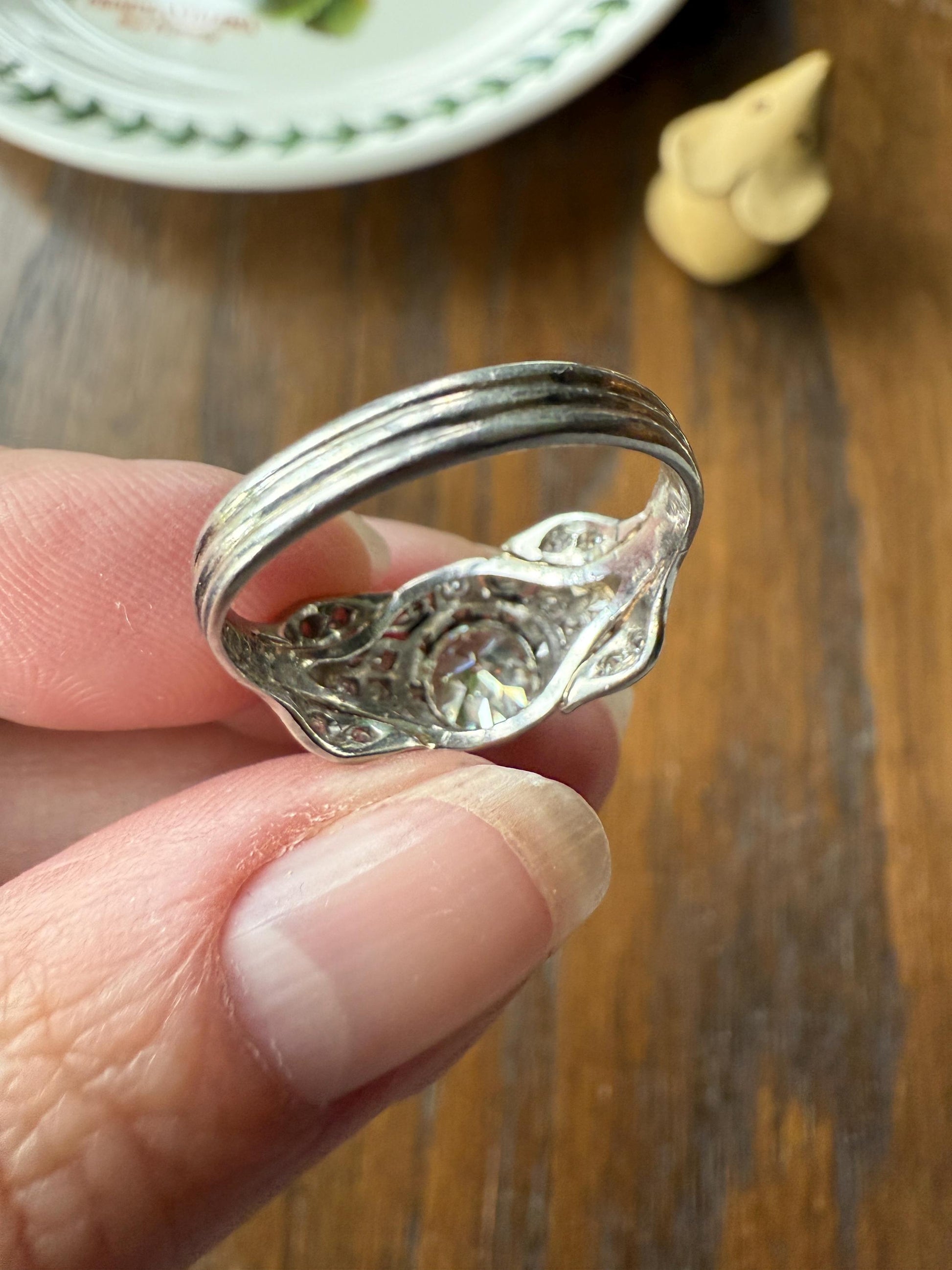 PLATINUM 1.7Ctw Art Deco Old European Cut Diamond Solitaire Engagement Ring w/ Wedding Set Wrap Encrusted Prongs Leaf Filigree Antique c1928