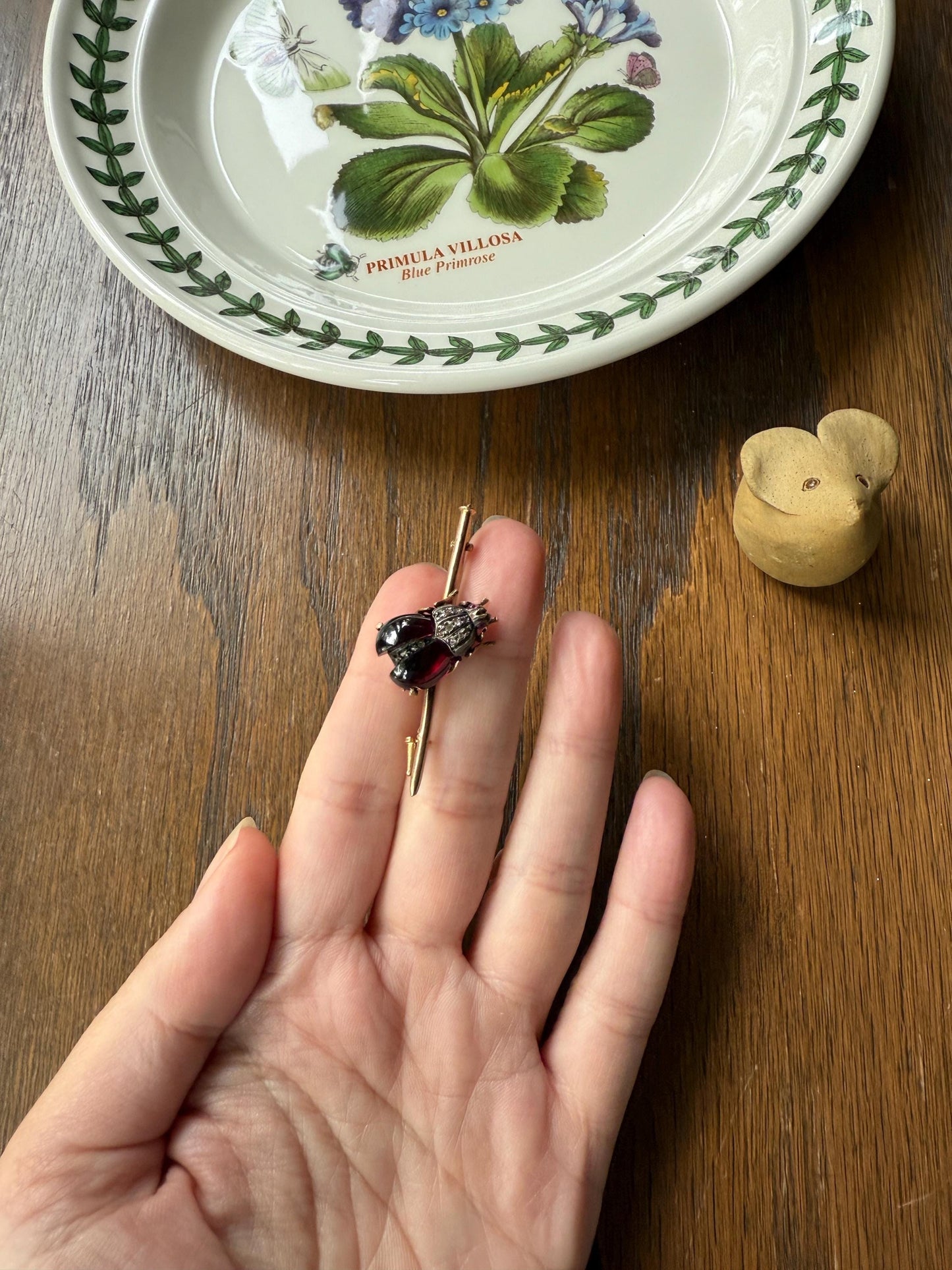 Ladybug BUG Beetle GARNET Wing Rose Cut Diamond French Antique Victorian Figural Pin Brooch for Pendant 18k Gold Gift Red Scarab Connector