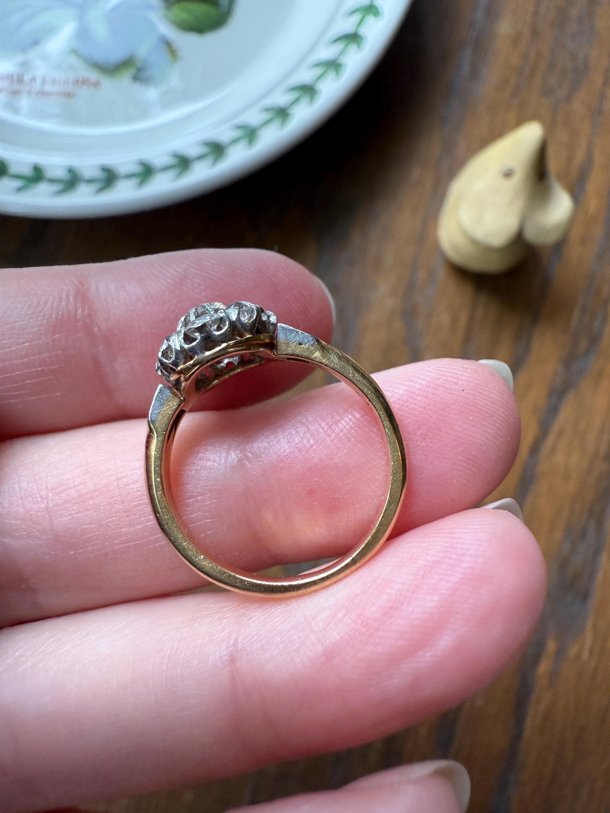 OVAL .9 Carat Old Mine Cut DIAMOND Cluster Ring Victorian French Antique Hallmark 18k Gold Band Platinum Stacker Romantic Gift OMC