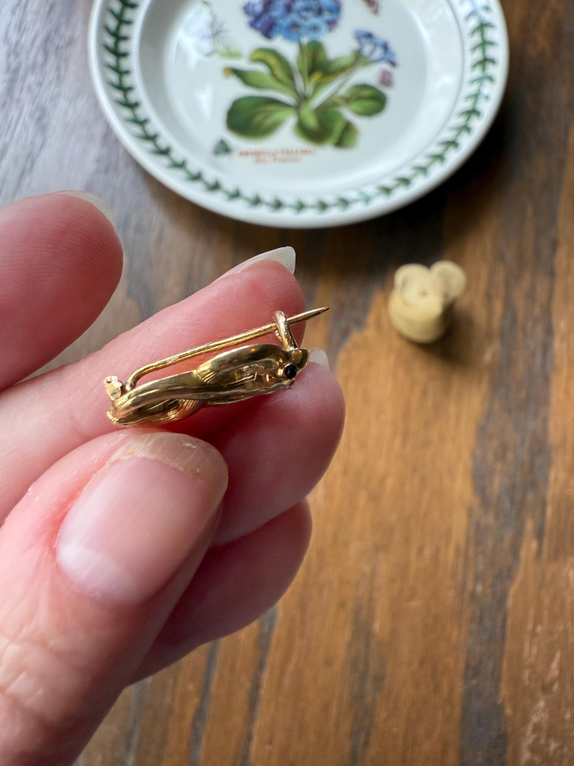 Coiled SNAKE Georgian to early Victorian Antique Figural Pin Brooch for Pendant 18k Gold Ruby Eyes Unique Gift Extender Connector
