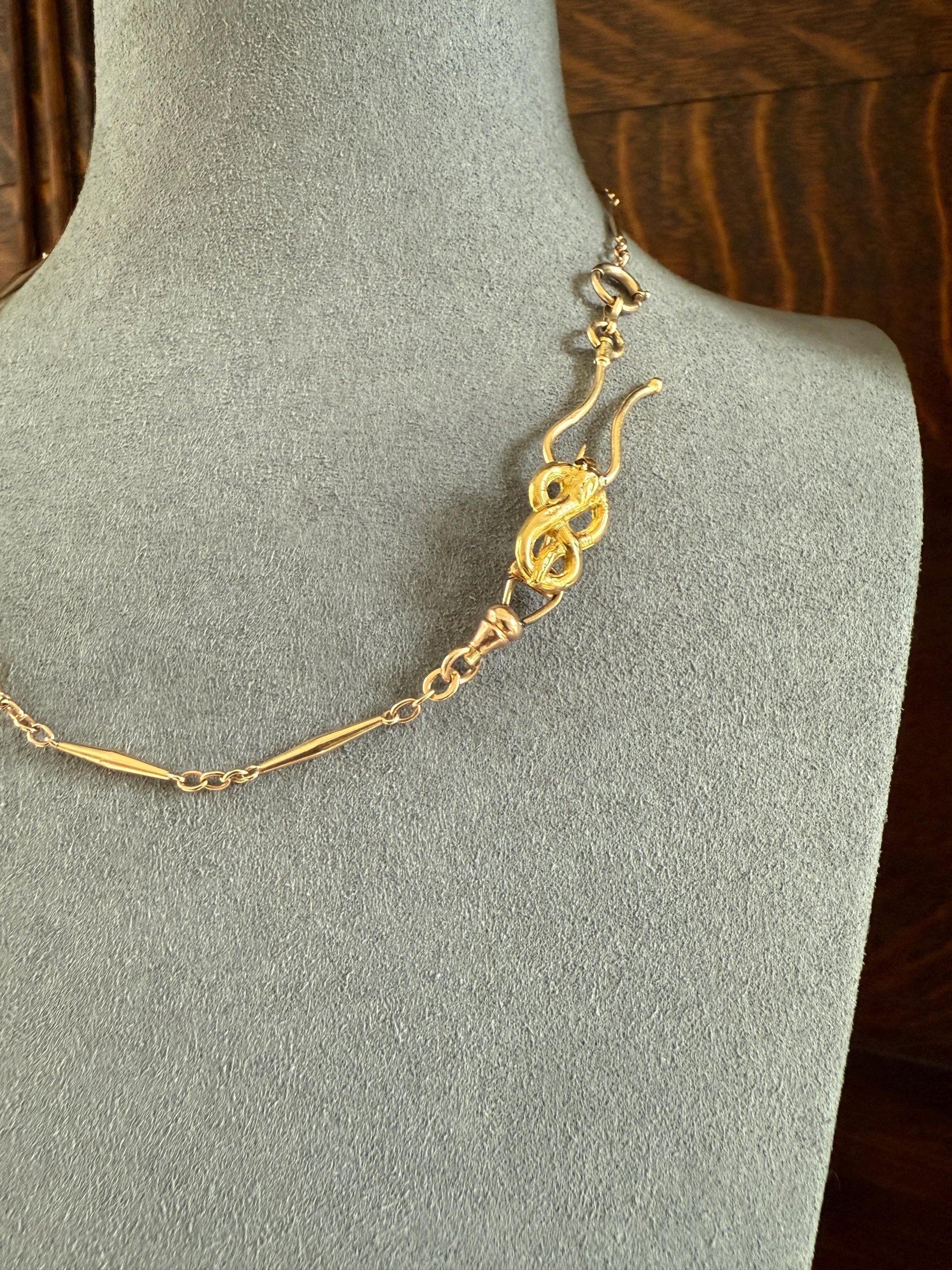 Coiled SNAKE Georgian to early Victorian Antique Figural Pin Brooch for Pendant 18k Gold Ruby Eyes Unique Gift Extender Connector