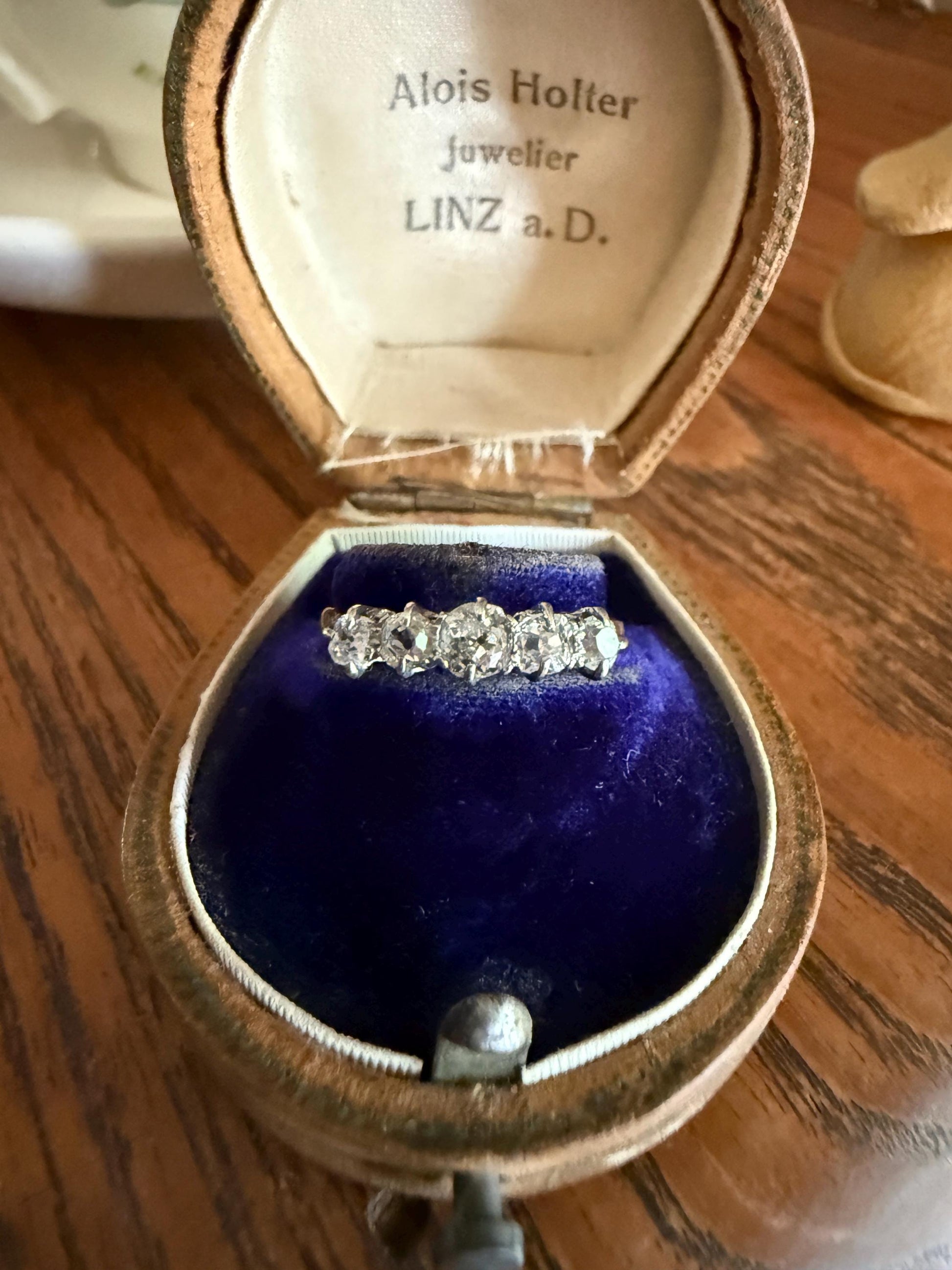 TALL Antique 0.6 Ctw Five Stone Chunky Old Mine Cut Diamond 18k Gold Band Romantic Gift Wedding Stacker Ringstack OMC