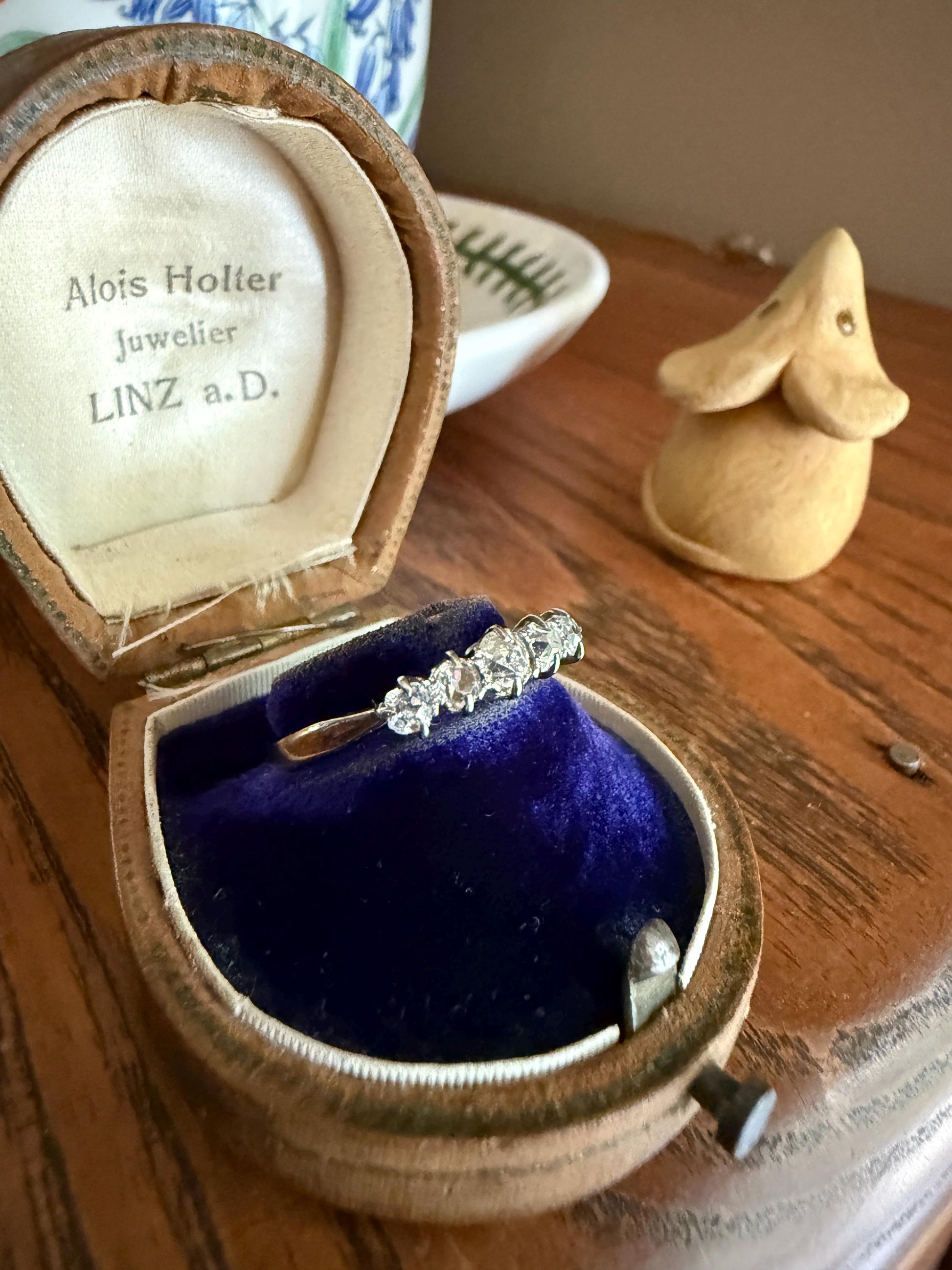 TALL Antique 0.6 Ctw Five Stone Chunky Old Mine Cut Diamond 18k Gold Band Romantic Gift Wedding Stacker Ringstack OMC