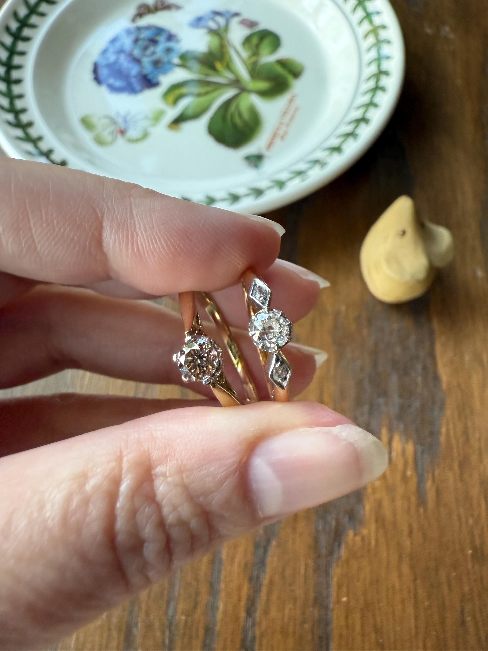 CHAMPAGNE Vintage Natural DIAMOND .3 Carat Fancy Light Brown Ring 9k Gold Wedding Engagement Tall Solitaire Stacker Romantic Gift