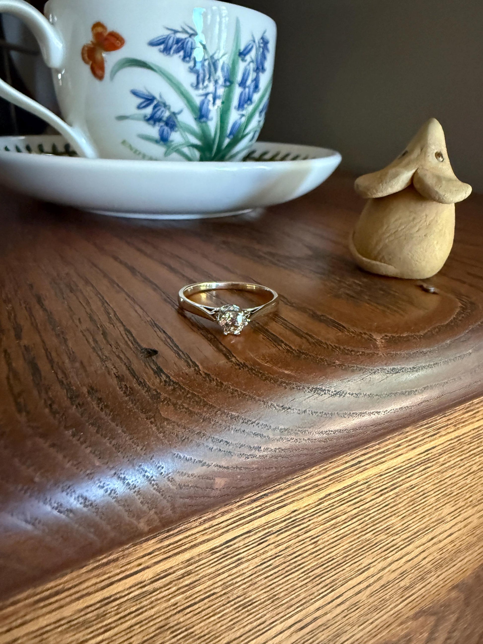 CHAMPAGNE Vintage Natural DIAMOND .3 Carat Fancy Light Brown Ring 9k Gold Wedding Engagement Tall Solitaire Stacker Romantic Gift