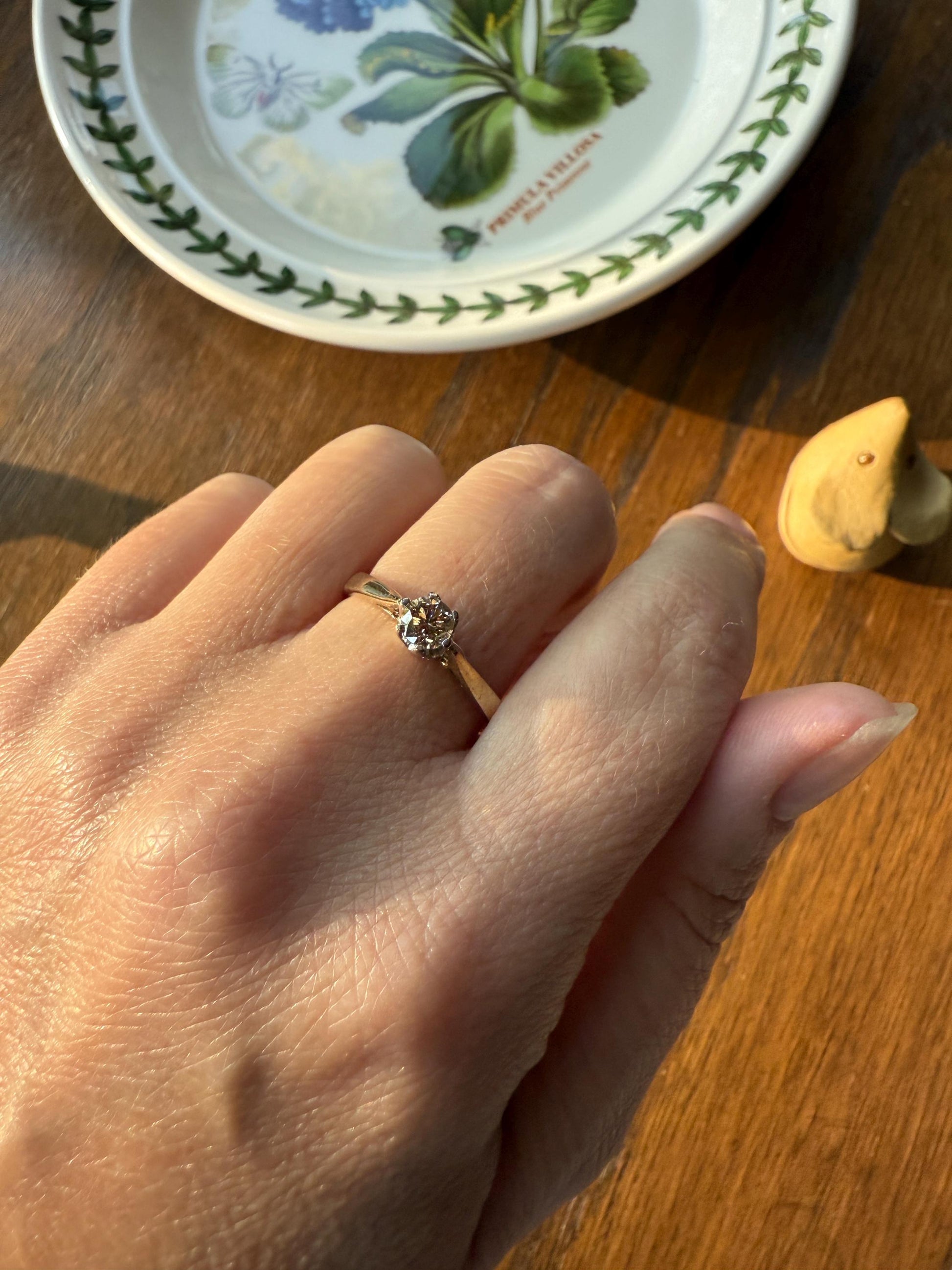 CHAMPAGNE Vintage Natural DIAMOND .3 Carat Fancy Light Brown Ring 9k Gold Wedding Engagement Tall Solitaire Stacker Romantic Gift
