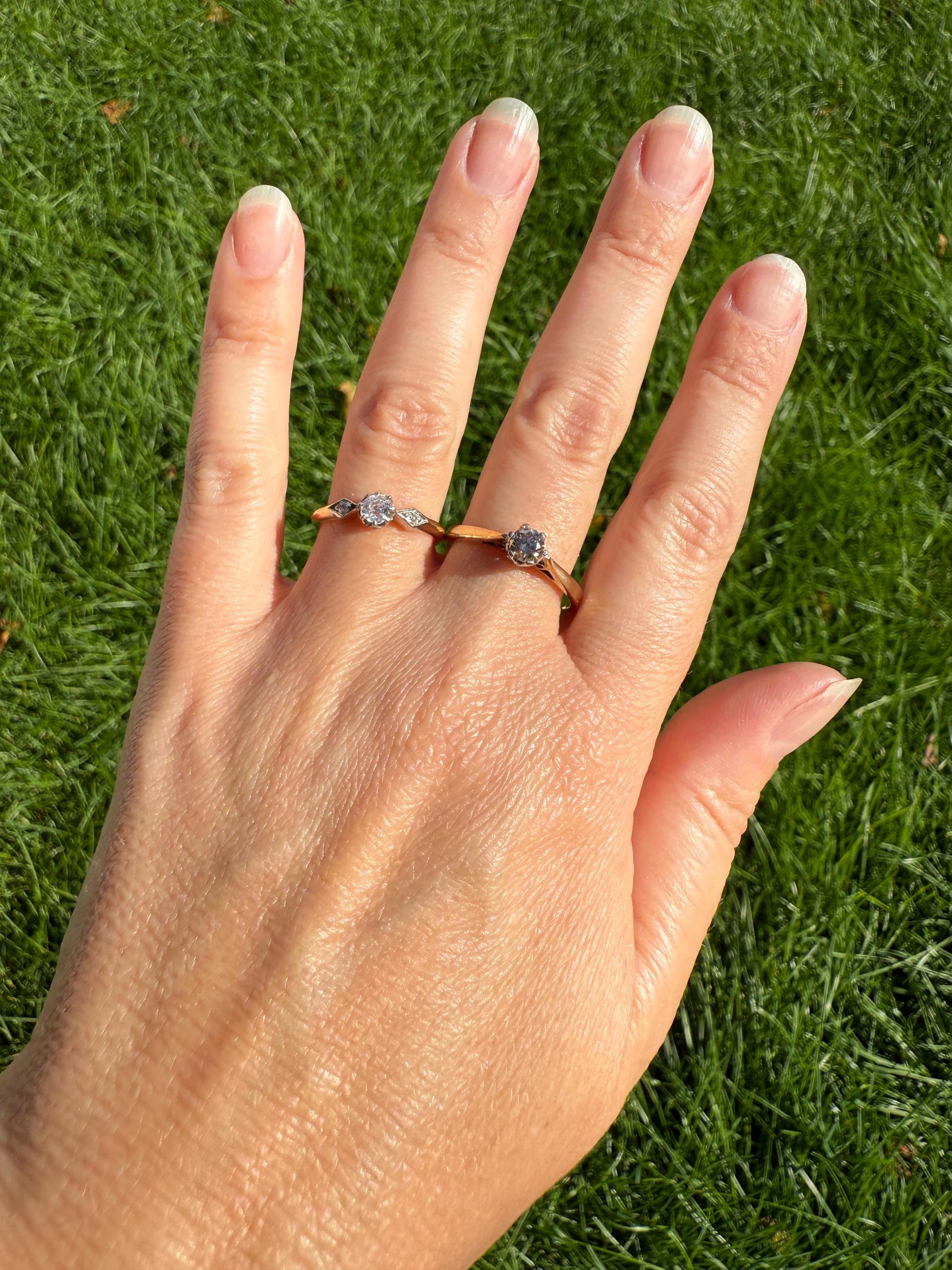 CHAMPAGNE Vintage Natural DIAMOND .3 Carat Fancy Light Brown Ring 9k Gold Wedding Engagement Tall Solitaire Stacker Romantic Gift
