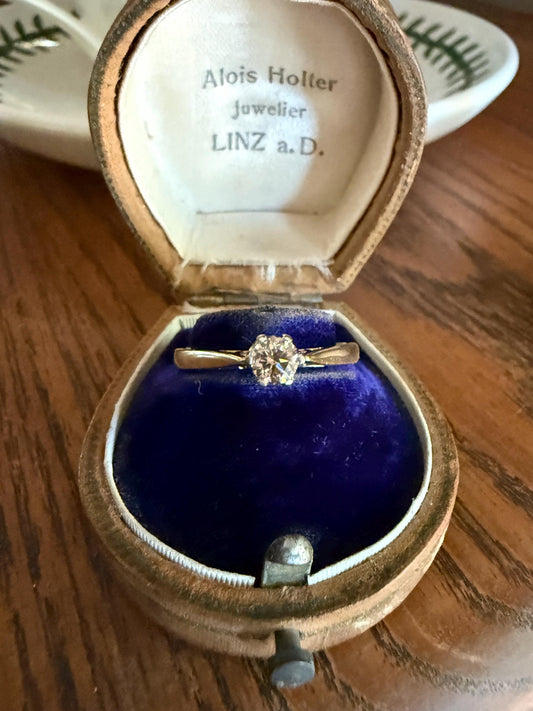 CHAMPAGNE Vintage Natural DIAMOND .3 Carat Fancy Light Brown Ring 9k Gold Wedding Engagement Tall Solitaire Stacker Romantic Gift