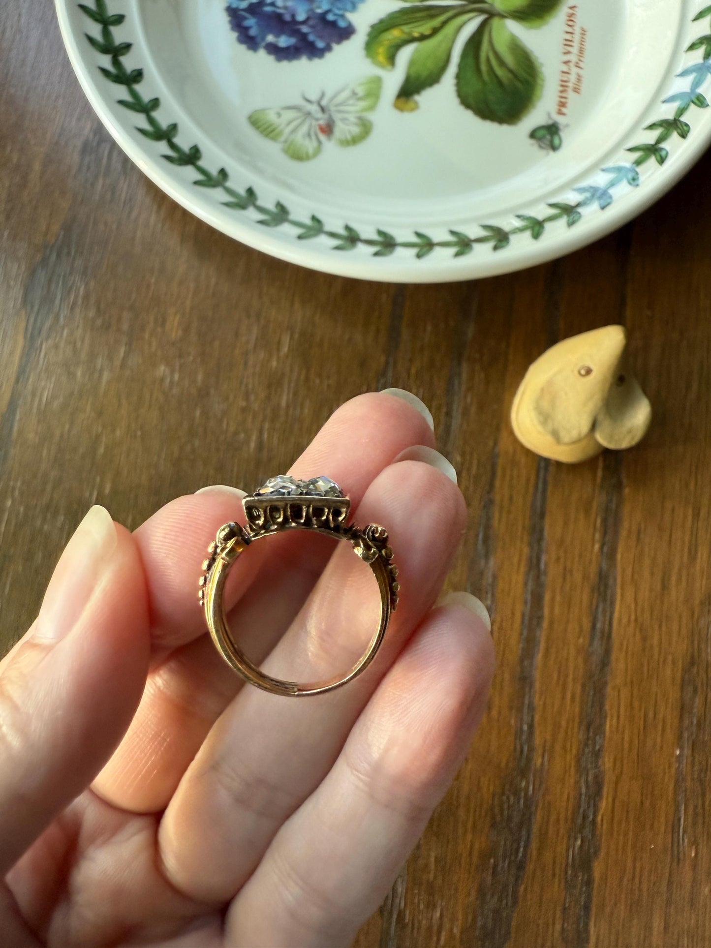 Georgian Era Antique 1 CARAT+ Rose Cut DIAMOND Disco Ball Grid Panel Lozenge Cluster Ring 18k Gold Silver Collets Stacker Gift Faces Up 2Ctw