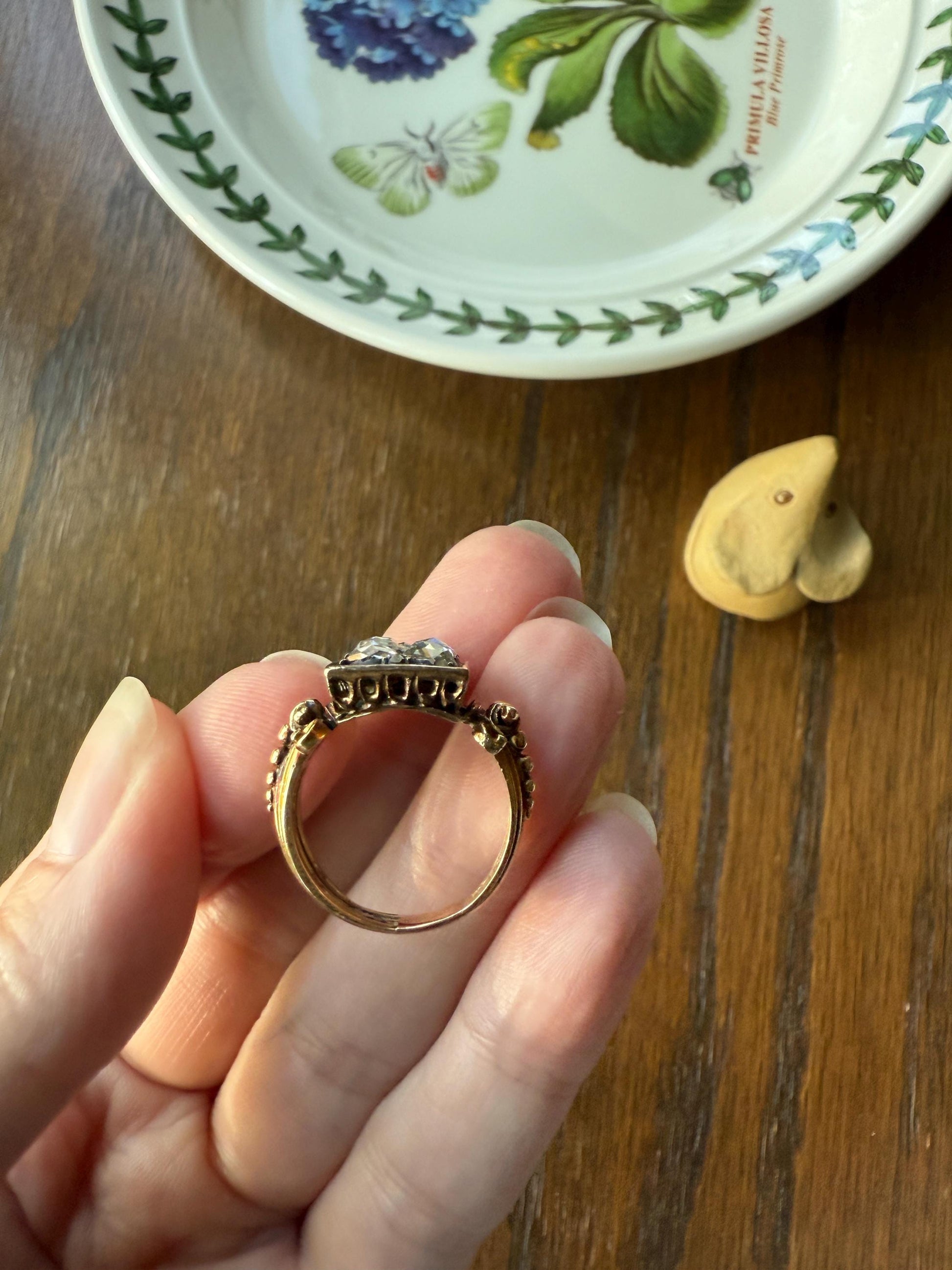 Georgian Era Antique 1 CARAT+ Rose Cut DIAMOND Disco Ball Grid Panel Lozenge Cluster Ring 18k Gold Silver Collets Stacker Gift Faces Up 2Ctw