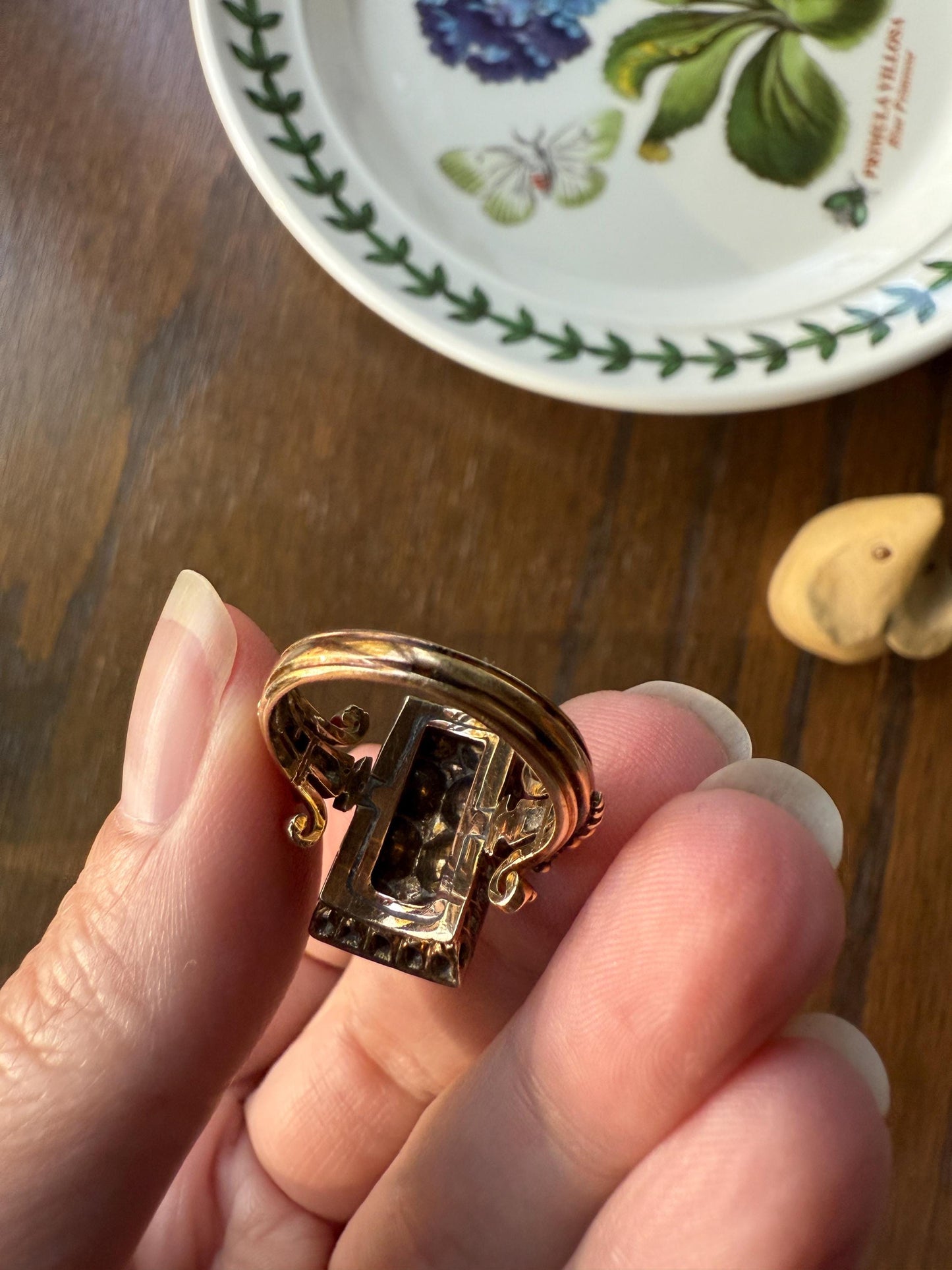 Georgian Era Antique 1 CARAT+ Rose Cut DIAMOND Disco Ball Grid Panel Lozenge Cluster Ring 18k Gold Silver Collets Stacker Gift Faces Up 2Ctw