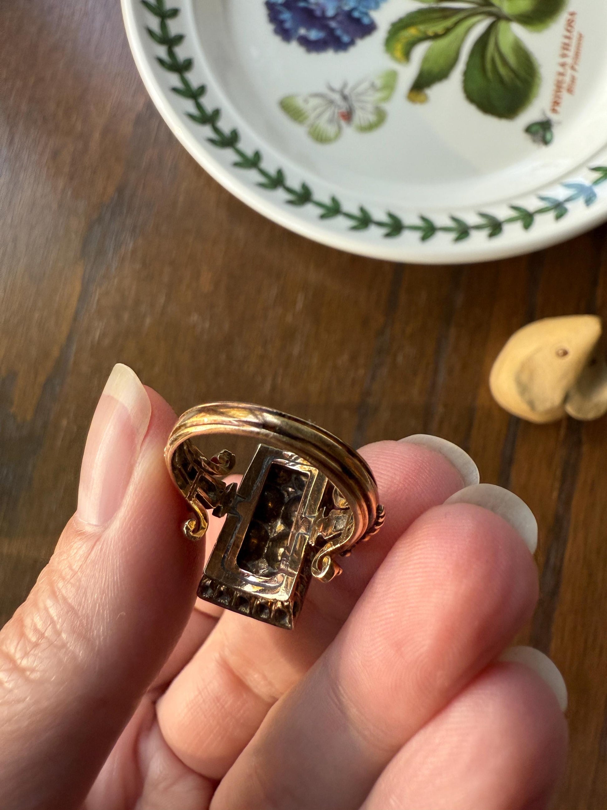 Georgian Era Antique 1 CARAT+ Rose Cut DIAMOND Disco Ball Grid Panel Lozenge Cluster Ring 18k Gold Silver Collets Stacker Gift Faces Up 2Ctw
