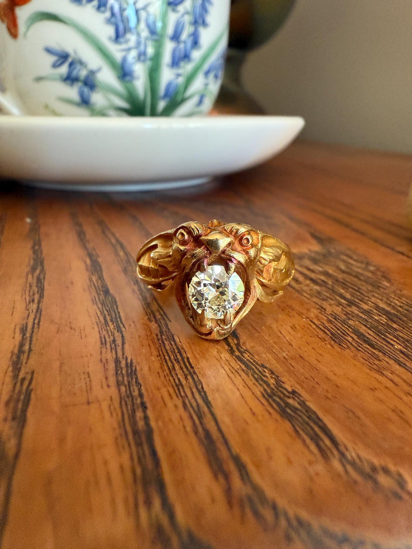 DRAGON Heavy Antique 1 Carat Old European Cut Diamond Figural Ring 12.6g 18k Gold Solid Gargoyle Chimera Belle Epoque Art Nouveau Unisex OEC