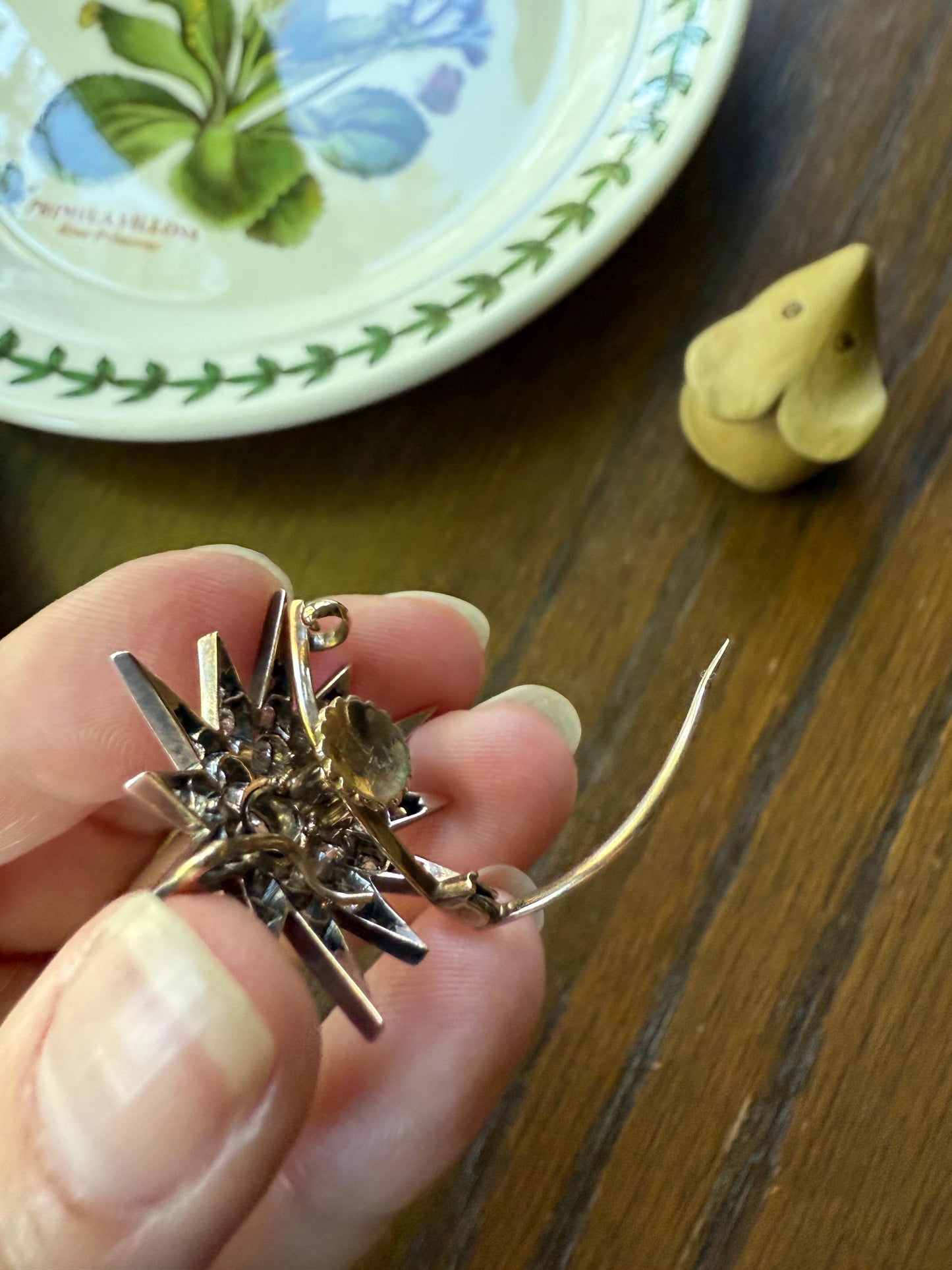 STAR Antique CONVERTIBLE Pendant Hair Pin Brooch BOXED 1 1/4 Carat Old Mine Cut Diamond Cluster 14k Gold Silver Victorian Gift Bridal 1.25Ct