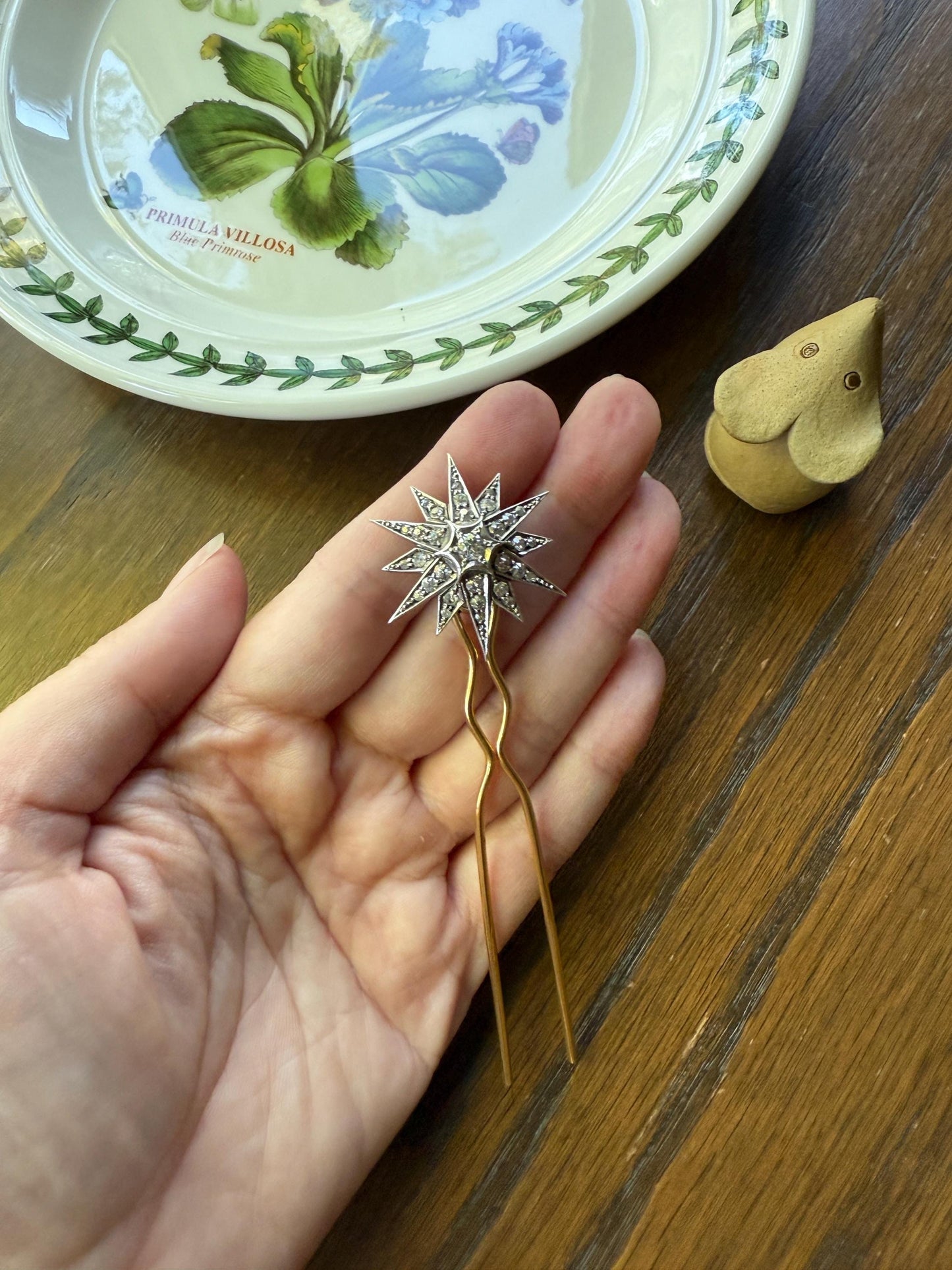 STAR Antique CONVERTIBLE Pendant Hair Pin Brooch BOXED 1 1/4 Carat Old Mine Cut Diamond Cluster 14k Gold Silver Victorian Gift Bridal 1.25Ct