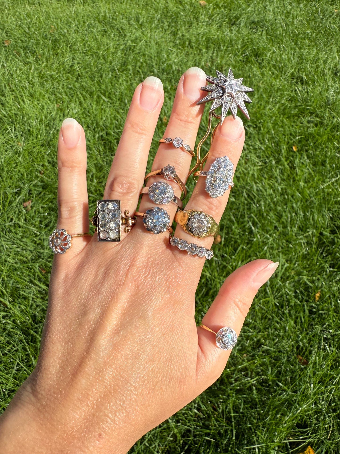 STAR Antique CONVERTIBLE Pendant Hair Pin Brooch BOXED 1 1/4 Carat Old Mine Cut Diamond Cluster 14k Gold Silver Victorian Gift Bridal 1.25Ct