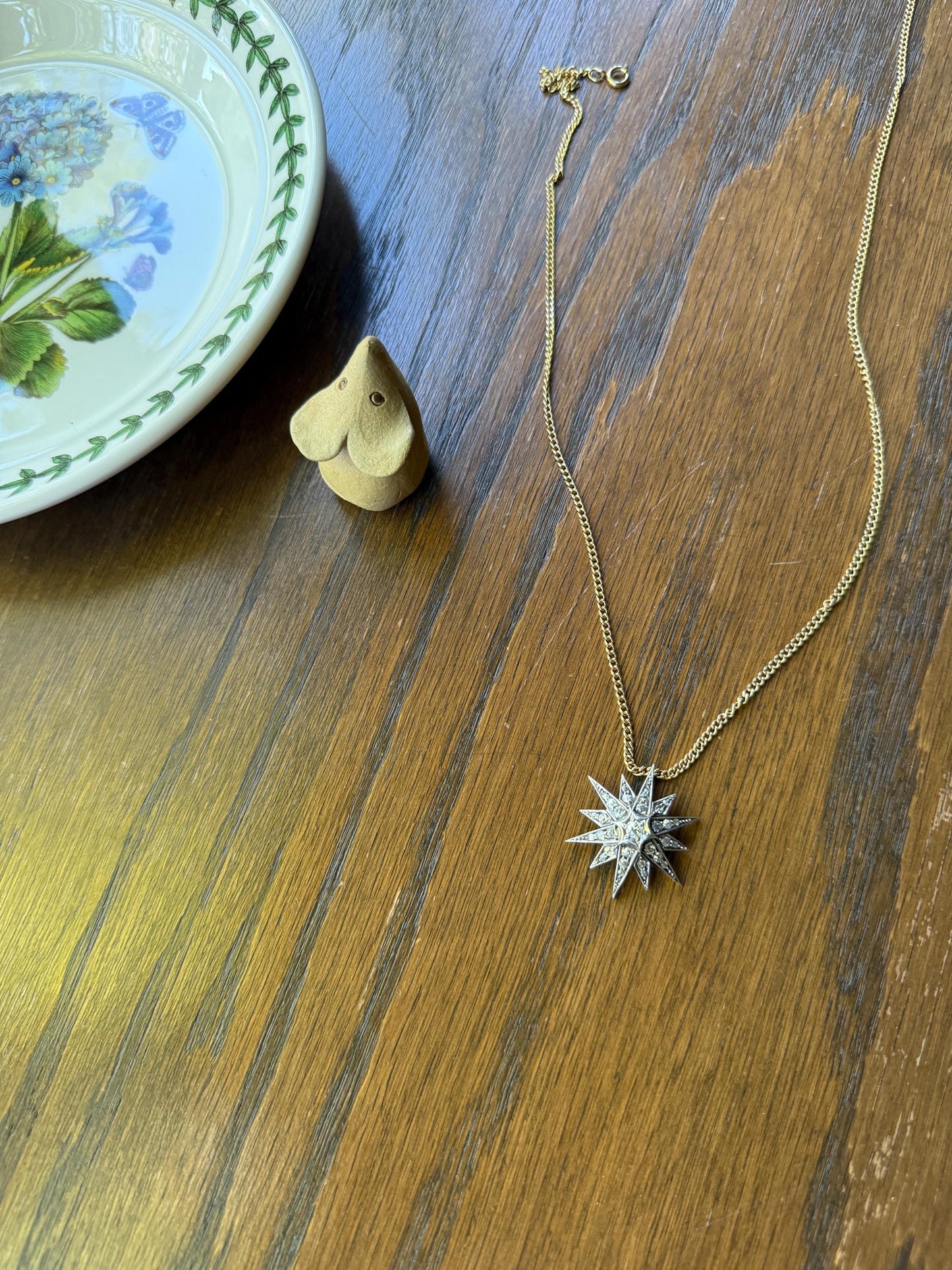 STAR Antique CONVERTIBLE Pendant Hair Pin Brooch BOXED 1 1/4 Carat Old Mine Cut Diamond Cluster 14k Gold Silver Victorian Gift Bridal 1.25Ct