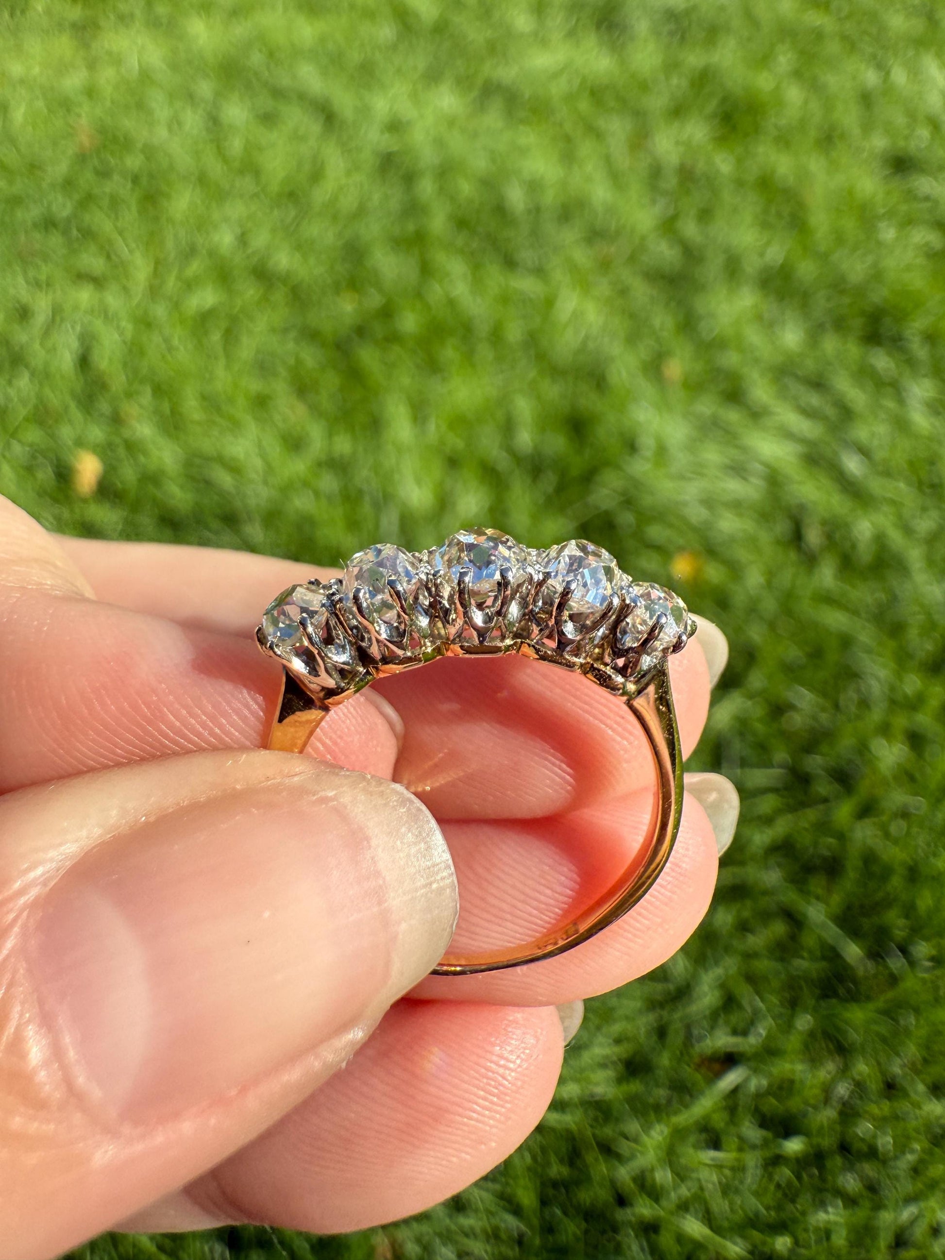 Five Stone Victorian Antique 1.75 CARAT Old Mine Cut DIAMOND Tall Stacker Ring 18k Gold Skinny Band Wedding Anniversary Romantic Gift OMC
