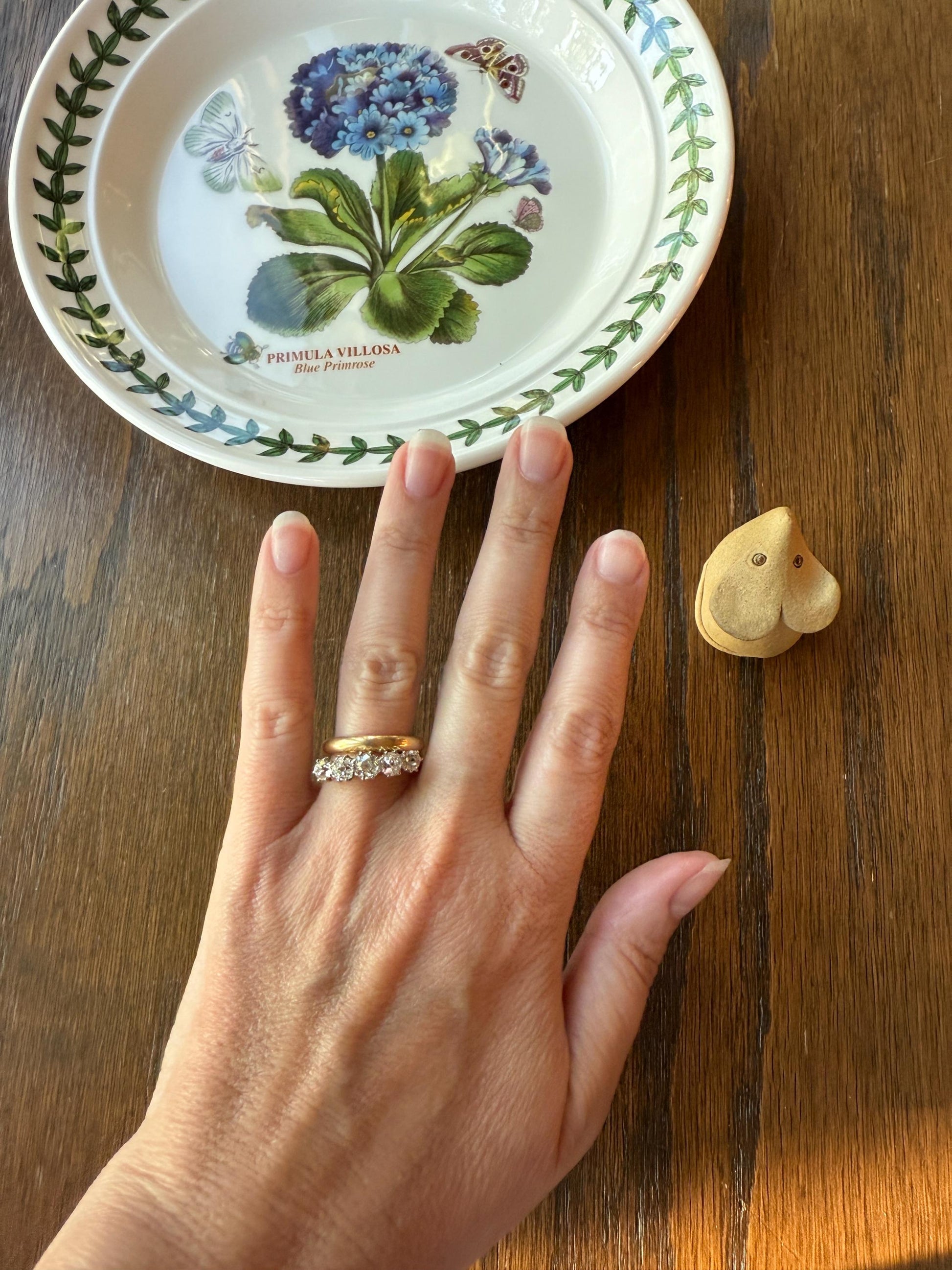 Five Stone Victorian Antique 1.75 CARAT Old Mine Cut DIAMOND Tall Stacker Ring 18k Gold Skinny Band Wedding Anniversary Romantic Gift OMC
