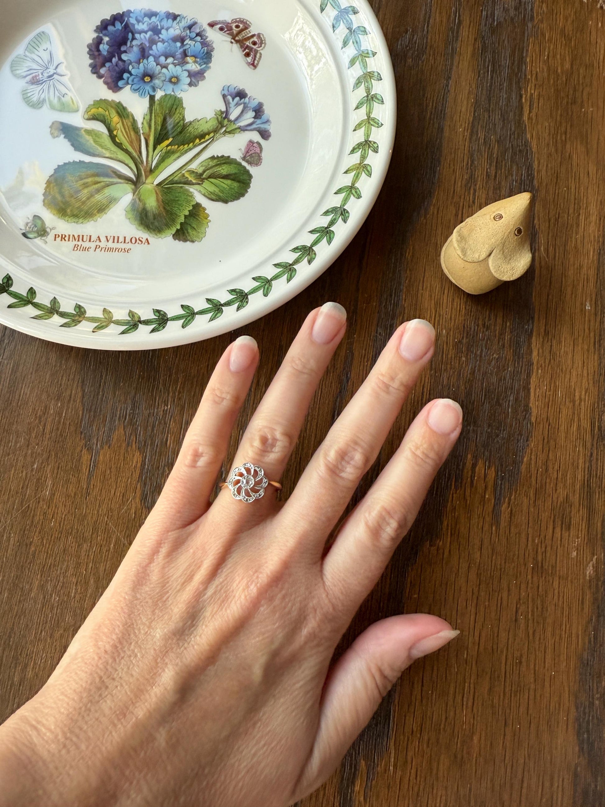 Rose Cut DIAMOND Open Work Scallop Swirl Ring 18k Gold Solid French Antique Dainty Stacker Belle Epoque Shimmer Sparkle Edwardian Victorian