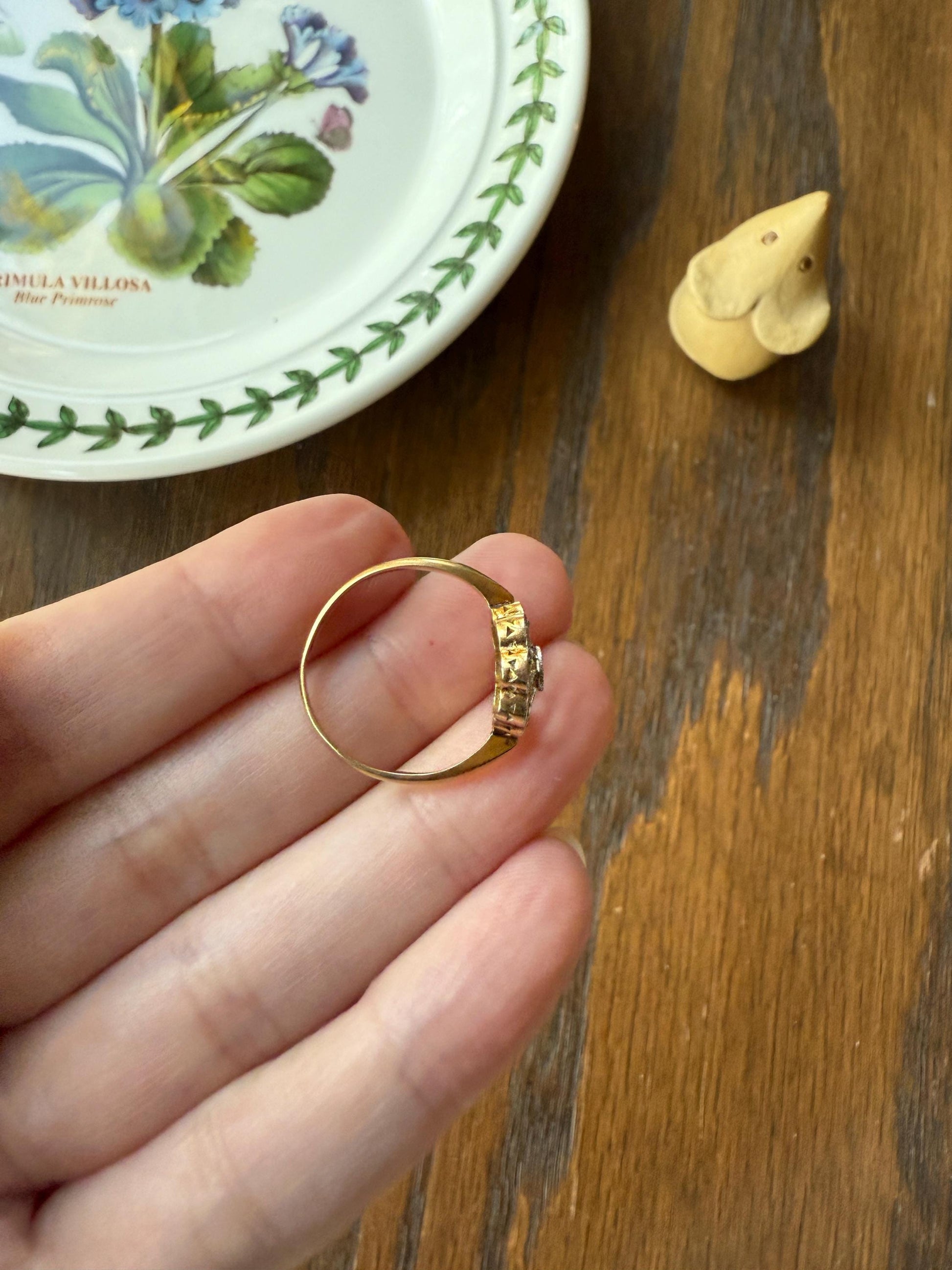 Rose Cut DIAMOND Open Work Scallop Swirl Ring 18k Gold Solid French Antique Dainty Stacker Belle Epoque Shimmer Sparkle Edwardian Victorian
