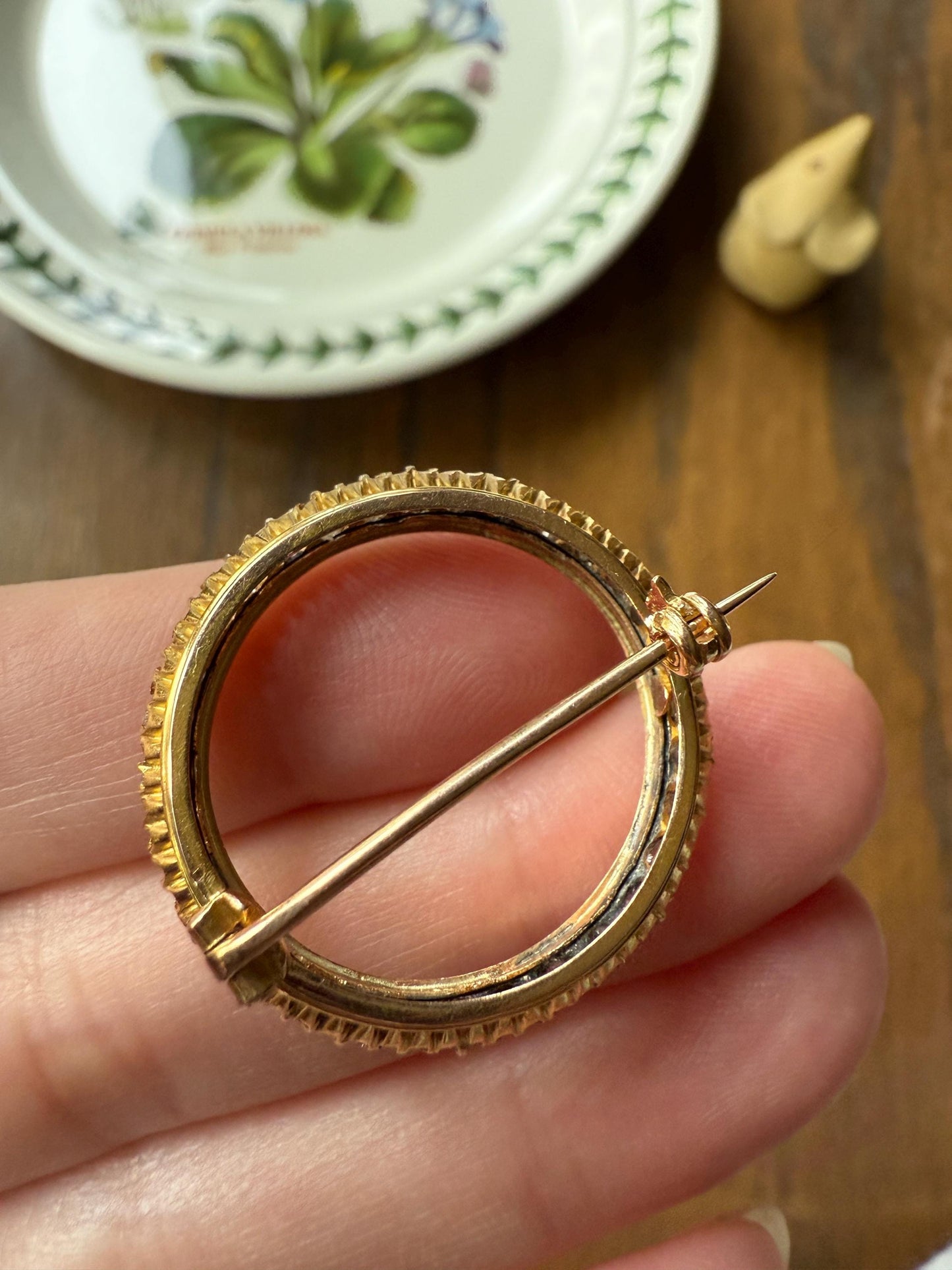 CIRCLE 32 Rose Cut DIAMOND Encrusted Antique VICTORIAN Figural Brooch Extender Connector Pin Pendant Conversion Round Geometric Old Cut Gift