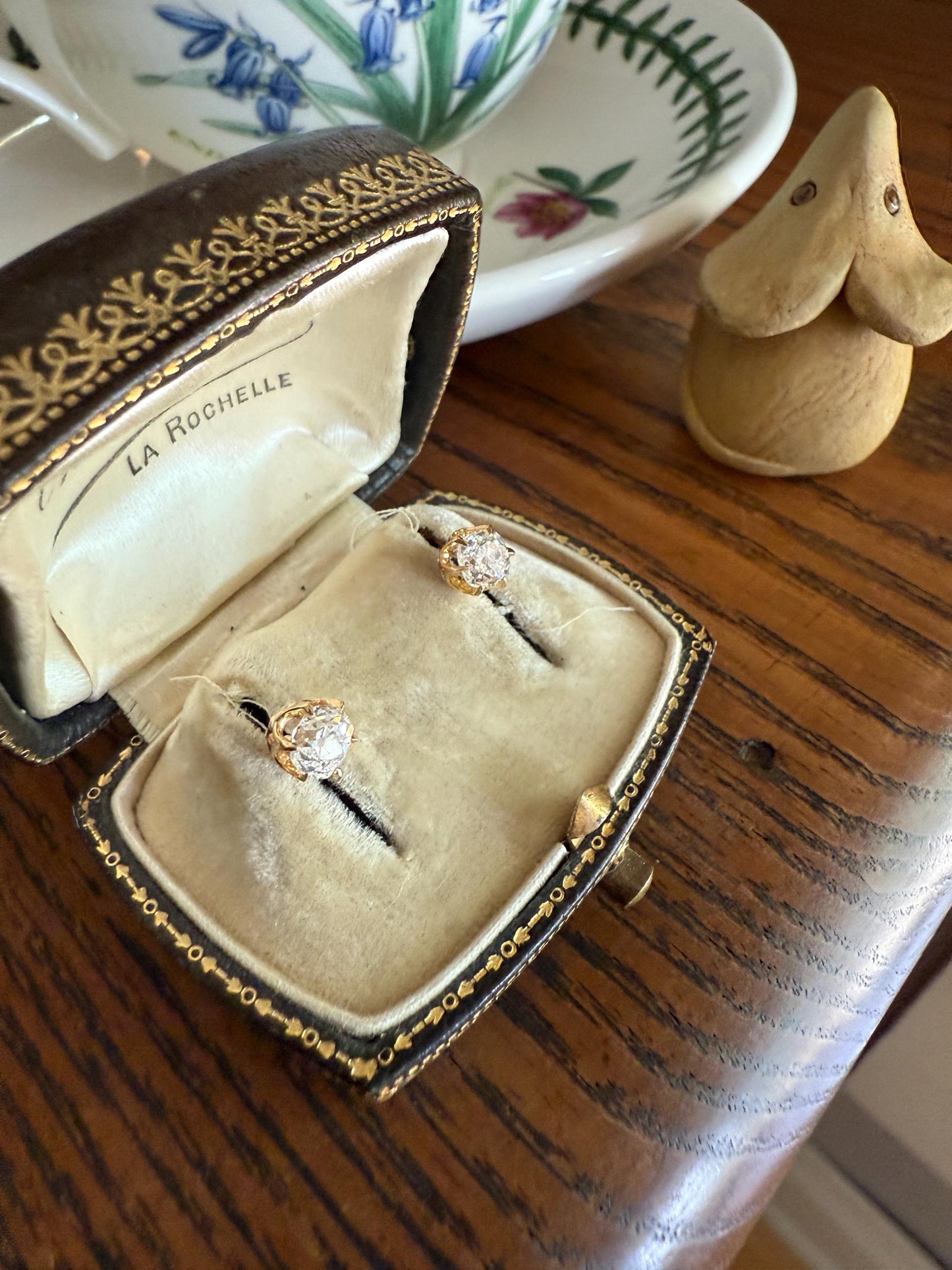 Antique 1 Carat 1Ctw. Cushion Cut Old Mine Cut DIAMOND Stud Earrings 18k GOLD Setting 9k Backs Romantic Gift Minimalist Earstack