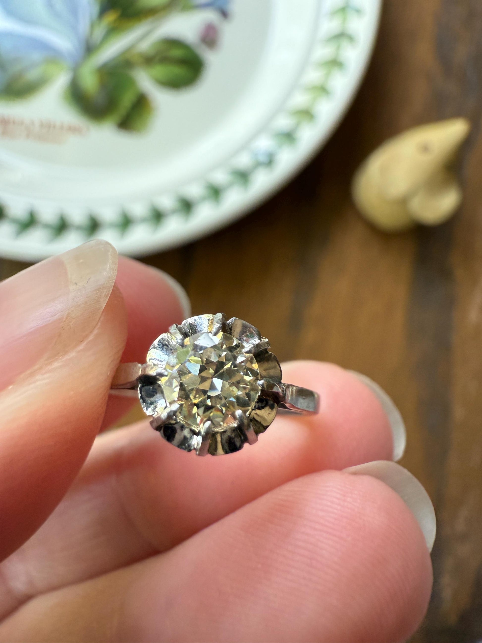 CHAMPAGNE Old European Cut DIAMOND Eye Clean .5 Carat Antique Solitiare Ring Fancy Light Brown French Platinum Skinny Band Engagement OEC