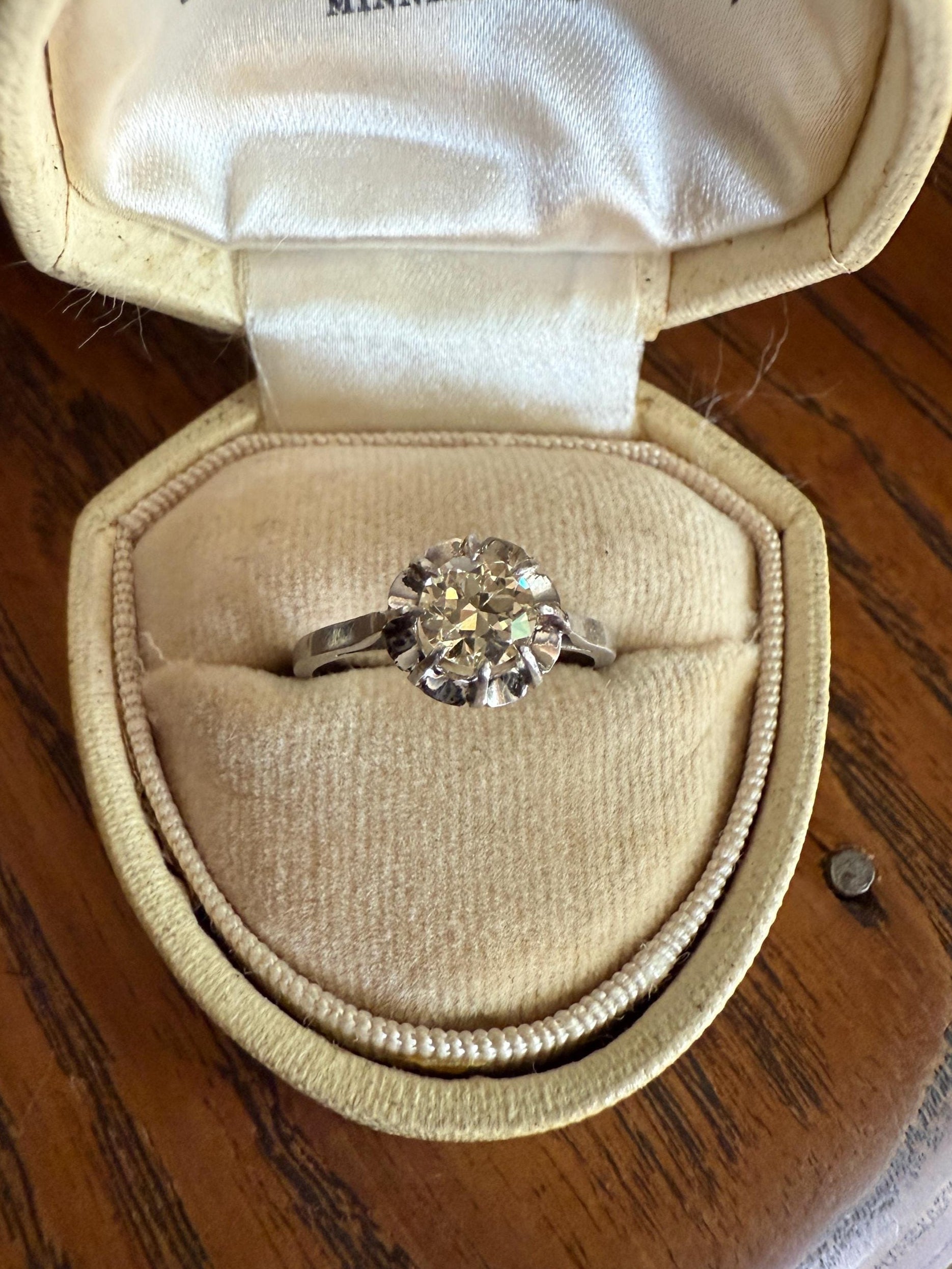 CHAMPAGNE Old European Cut DIAMOND Eye Clean .5 Carat Antique Solitiare Ring Fancy Light Brown French Platinum Skinny Band Engagement OEC