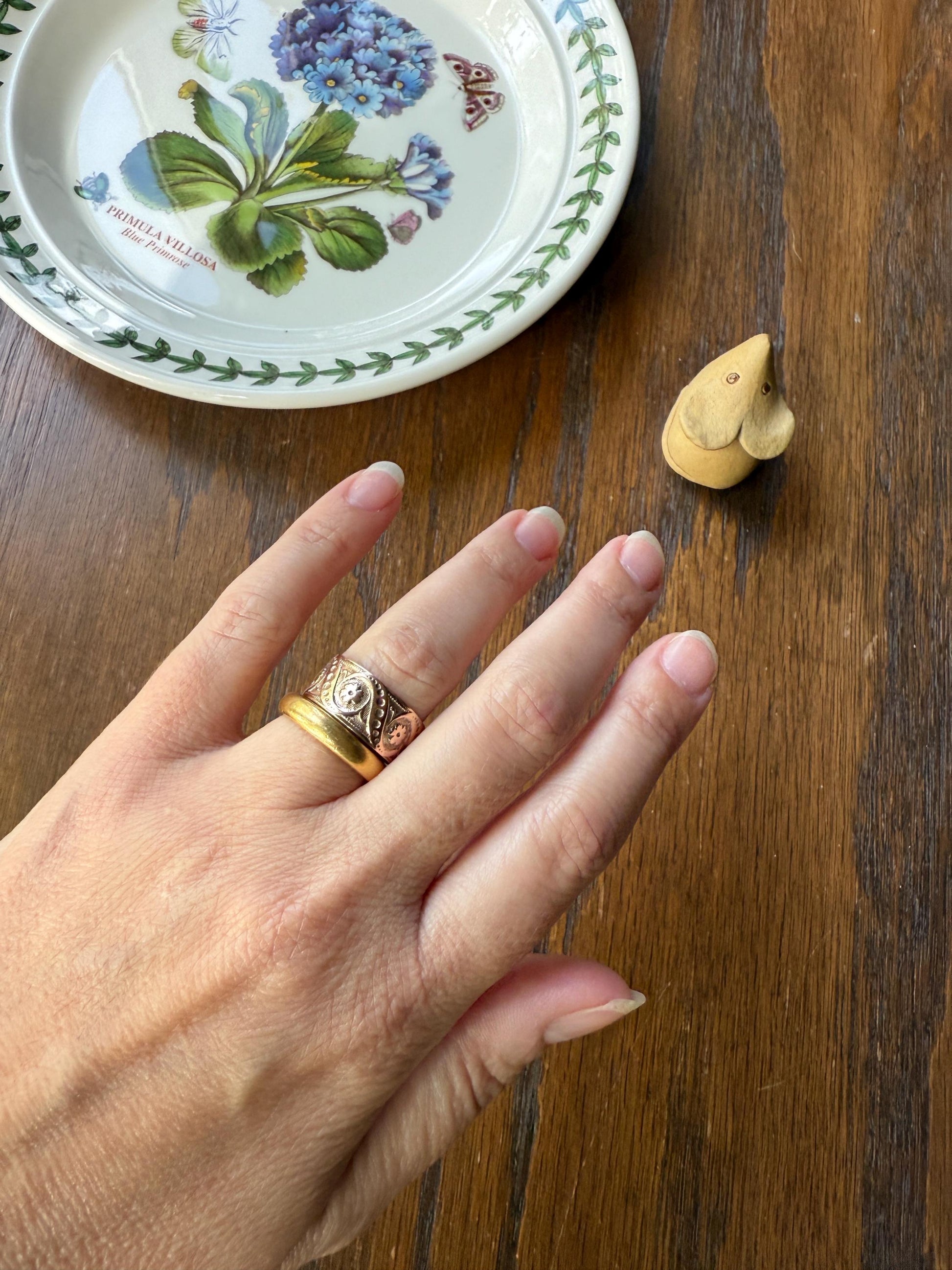 FLORAL Victorian Wedding Ring Forget Me Not 8mm Wide Cigar Band Antique 10k Rose Gold Solid Eternity Stacker Romantic Gift Swirl Flowers
