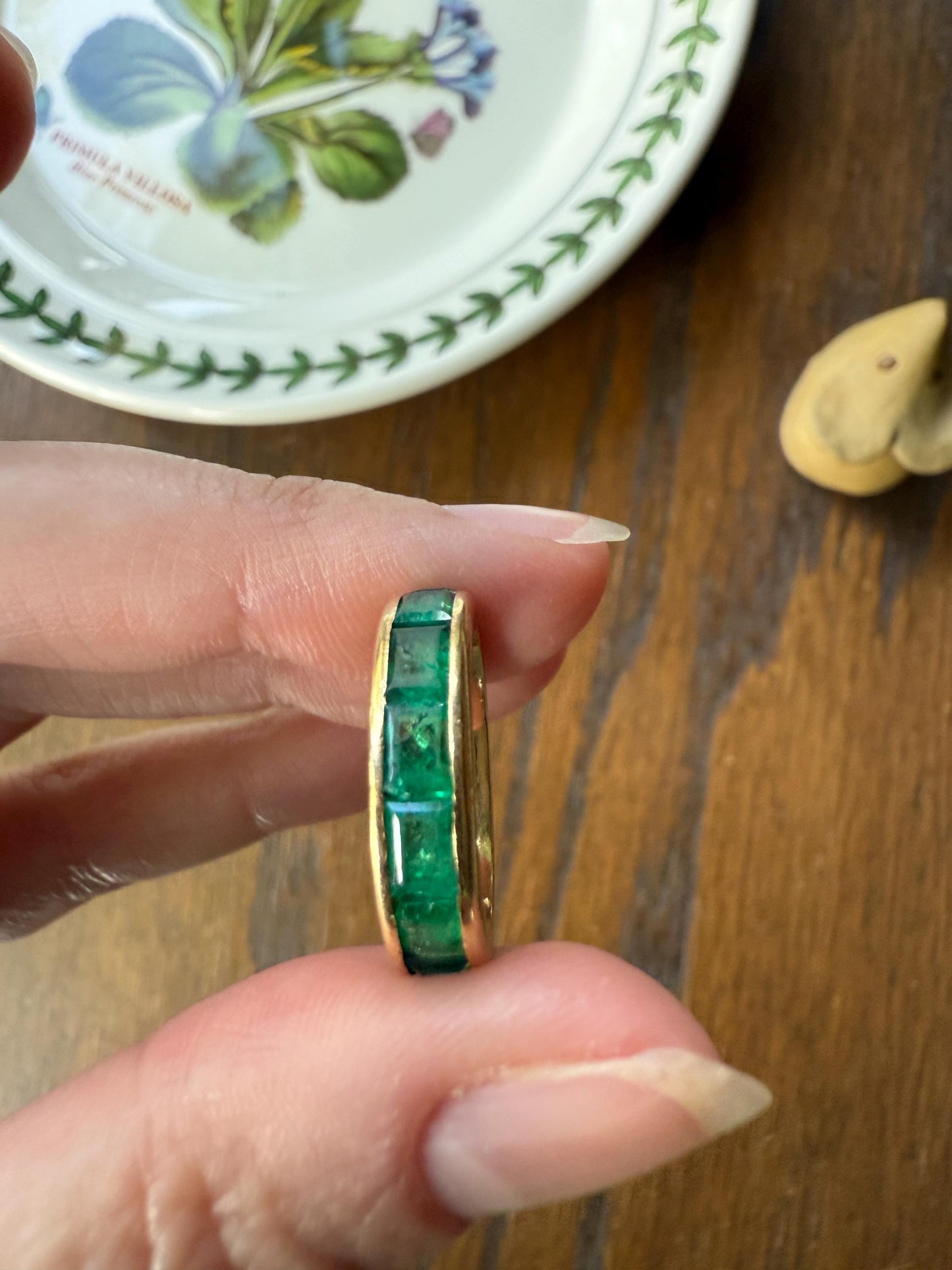 Vintage 5mm Channel Set 14 EMERALD Full ETERNITY Band Ring 18k Gold 2.25 Carat Skinny Line Stacker French Gift Rectangular Green Chunky