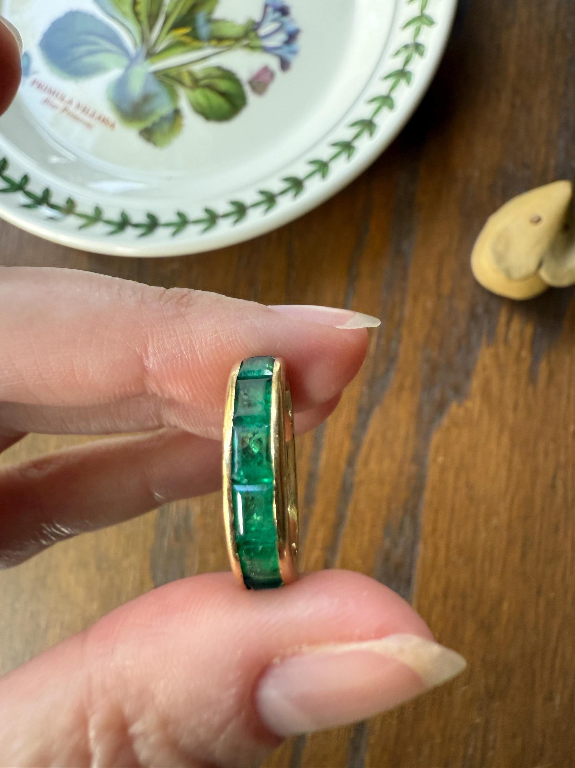 Vintage 5mm Channel Set 14 EMERALD Full ETERNITY Band Ring 18k Gold 2.25 Carat Skinny Line Stacker French Gift Rectangular Green Chunky