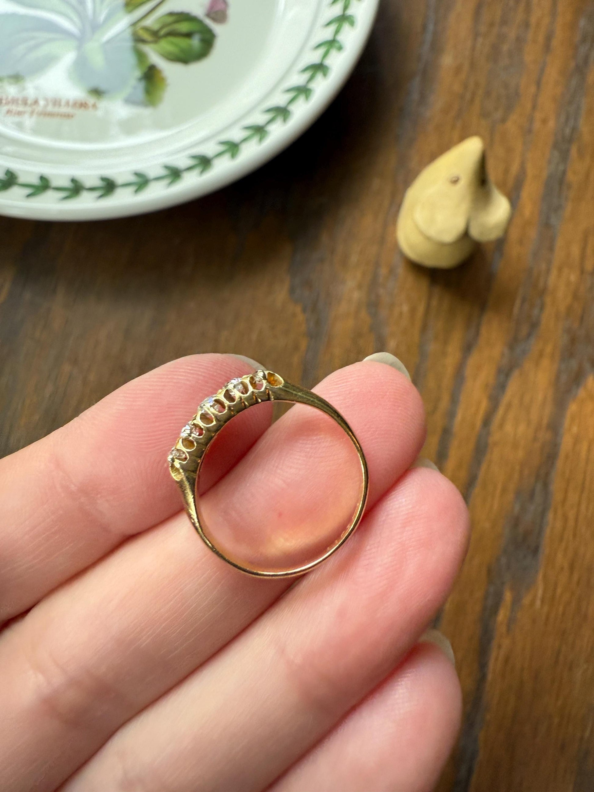 Five Stone Old Mine Cut Diamond ANTIQUE Band Ring .45 Carat Buttercup 18k GOLD Victorian Stacker Romantic Gift .45Ctw OMC