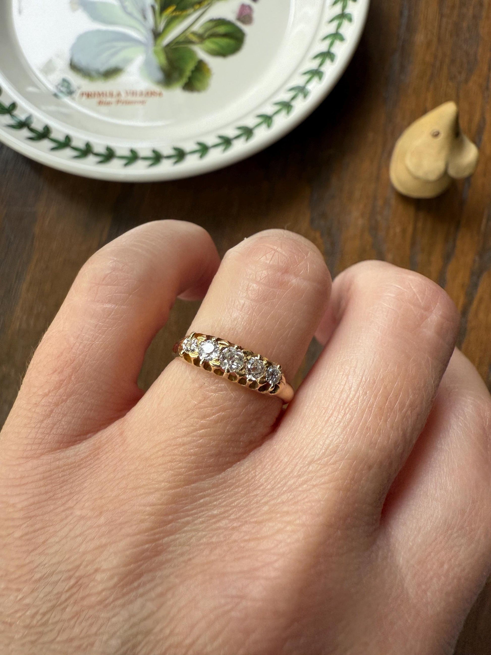 Five Stone Old Mine Cut Diamond ANTIQUE Band Ring .45 Carat Buttercup 18k GOLD Victorian Stacker Romantic Gift .45Ctw OMC