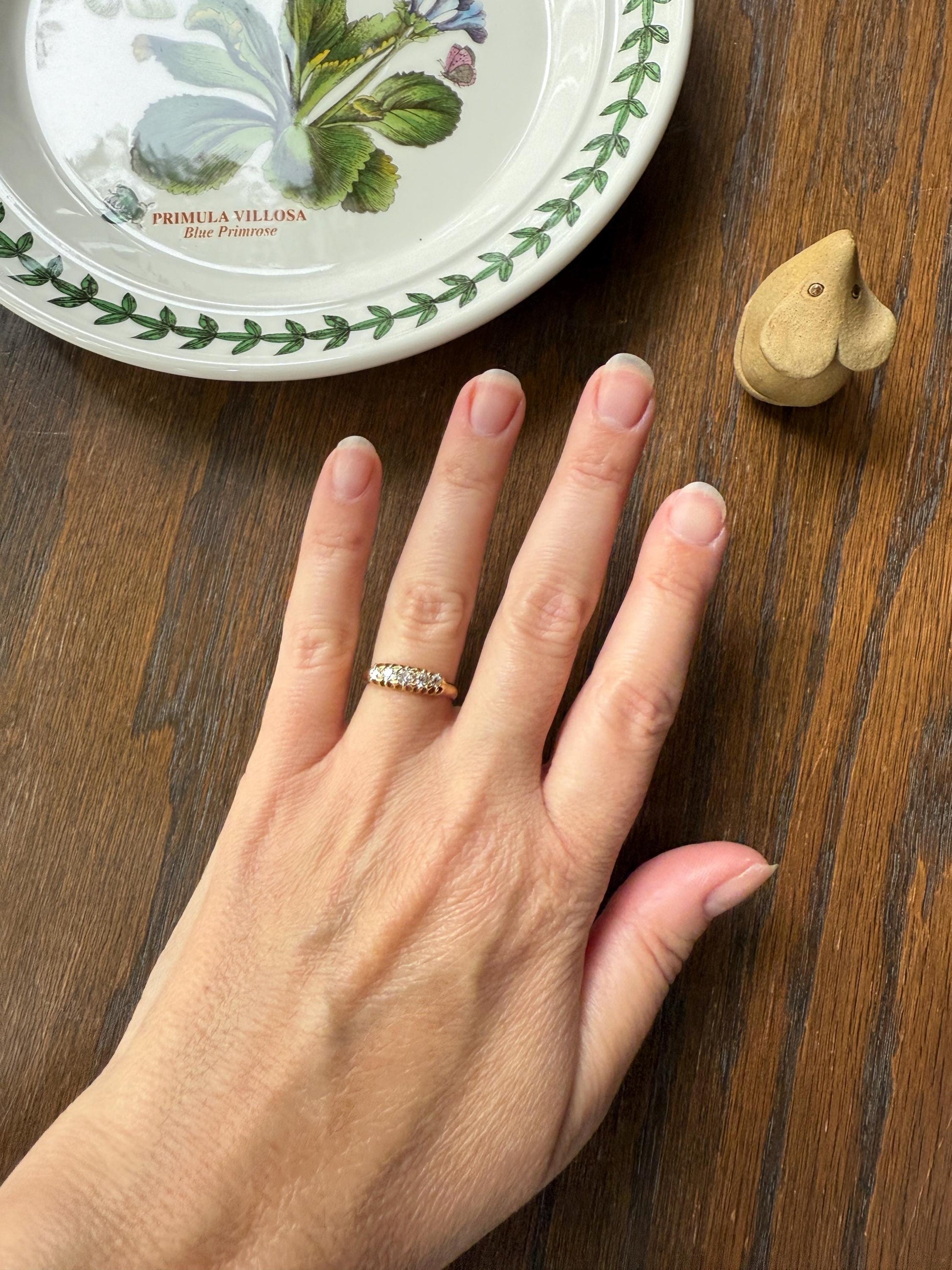 Five Stone Old Mine Cut Diamond ANTIQUE Band Ring .45 Carat Buttercup 18k GOLD Victorian Stacker Romantic Gift .45Ctw OMC