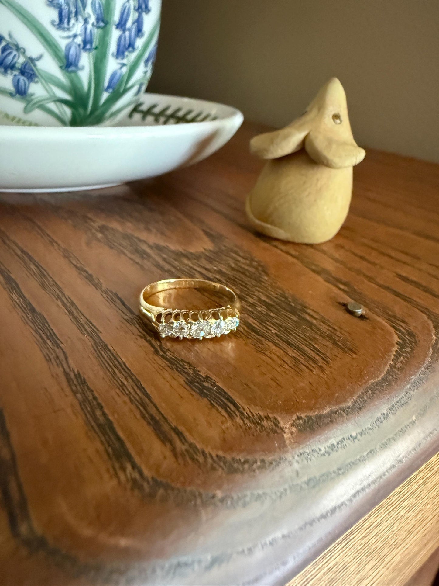 Five Stone Old Mine Cut Diamond ANTIQUE Band Ring .45 Carat Buttercup 18k GOLD Victorian Stacker Romantic Gift .45Ctw OMC