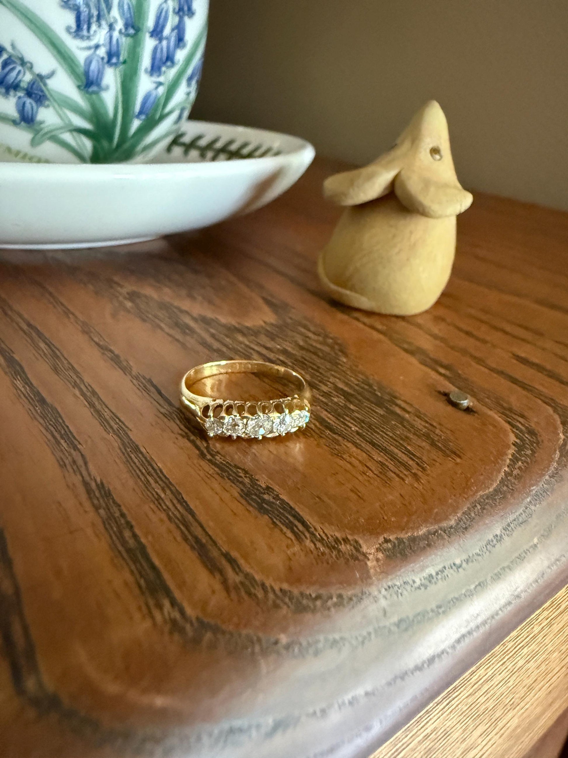 Five Stone Old Mine Cut Diamond ANTIQUE Band Ring .45 Carat Buttercup 18k GOLD Victorian Stacker Romantic Gift .45Ctw OMC