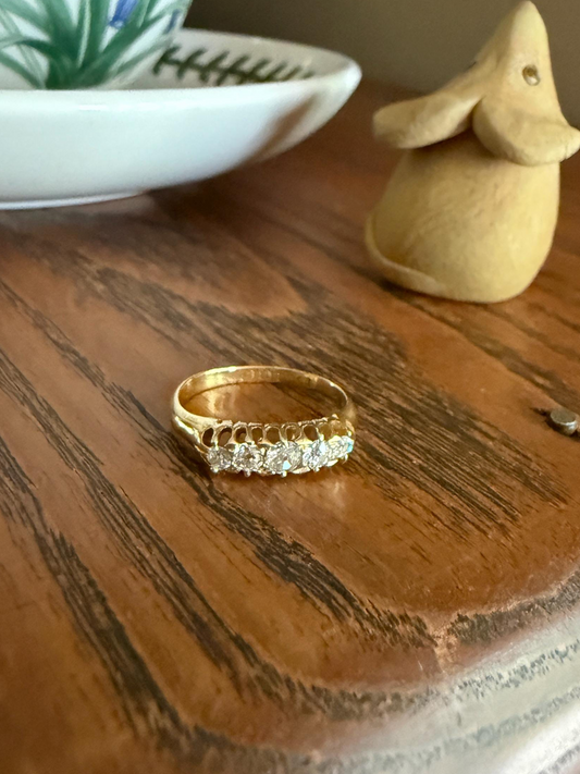 Five Stone Old Mine Cut Diamond ANTIQUE Band Ring .45 Carat Buttercup 18k GOLD Victorian Stacker Romantic Gift .45Ctw OMC