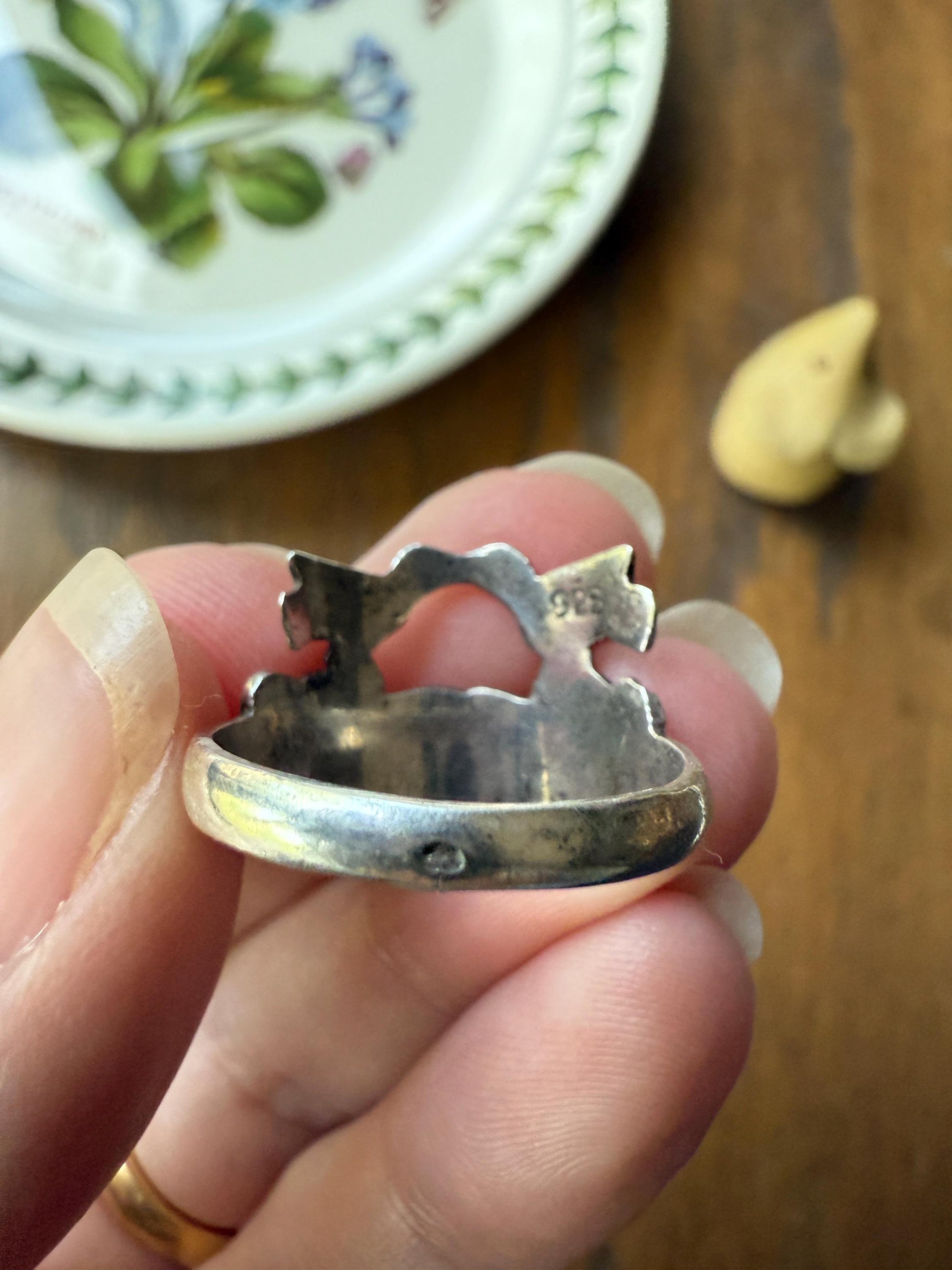 Victorian Antique LOVE BIRDS Floral French Fede Betrothal Ring Solid Silver Figural Traditional Engagement Unique Stacker Faith Promise Band
