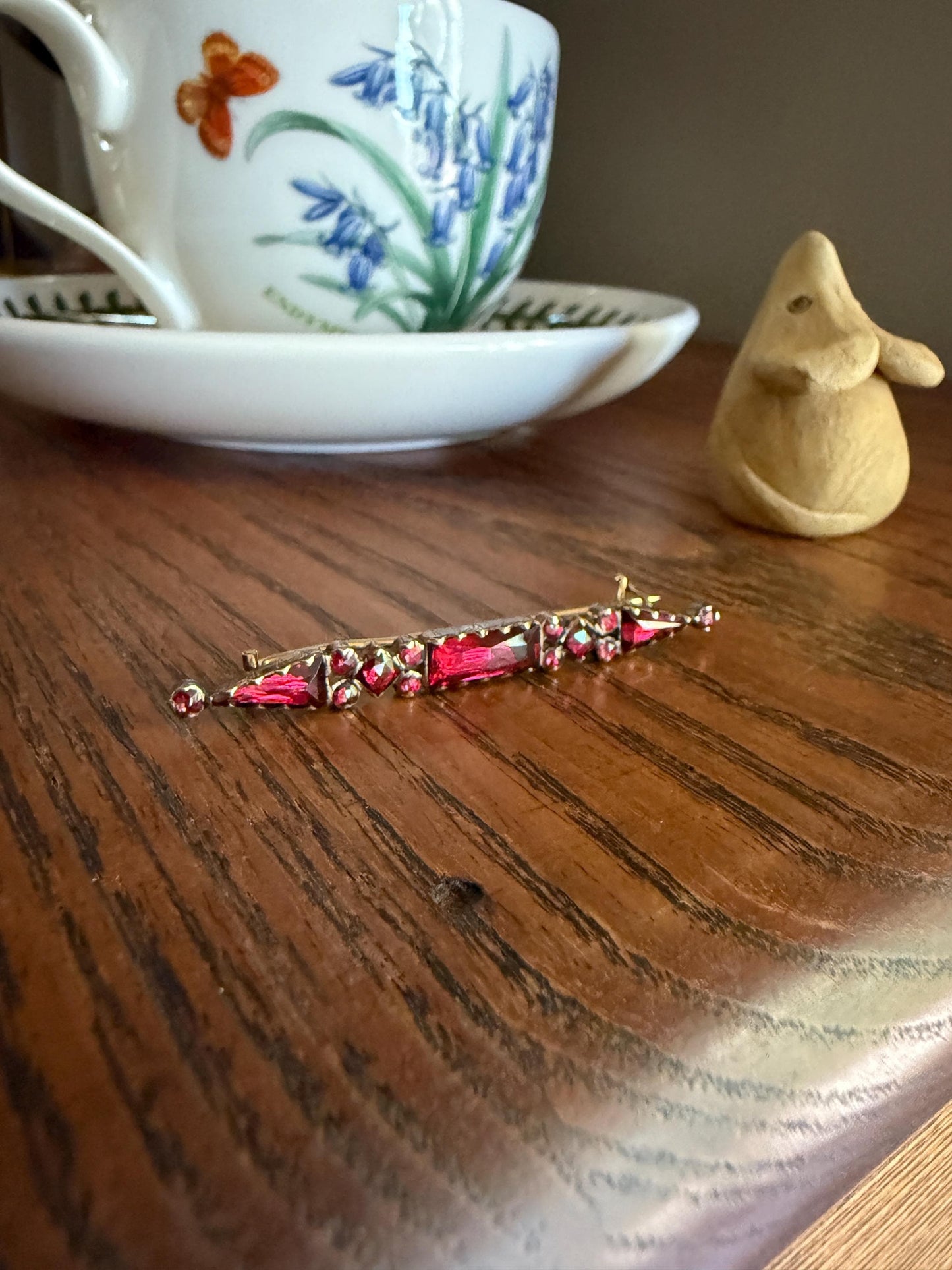 PERPIGNAN Garnet Purple Pink Bar Line Brooch for Pendant Conversion French Antique Victorian 18k Gold Extender Connector Unique Triangle