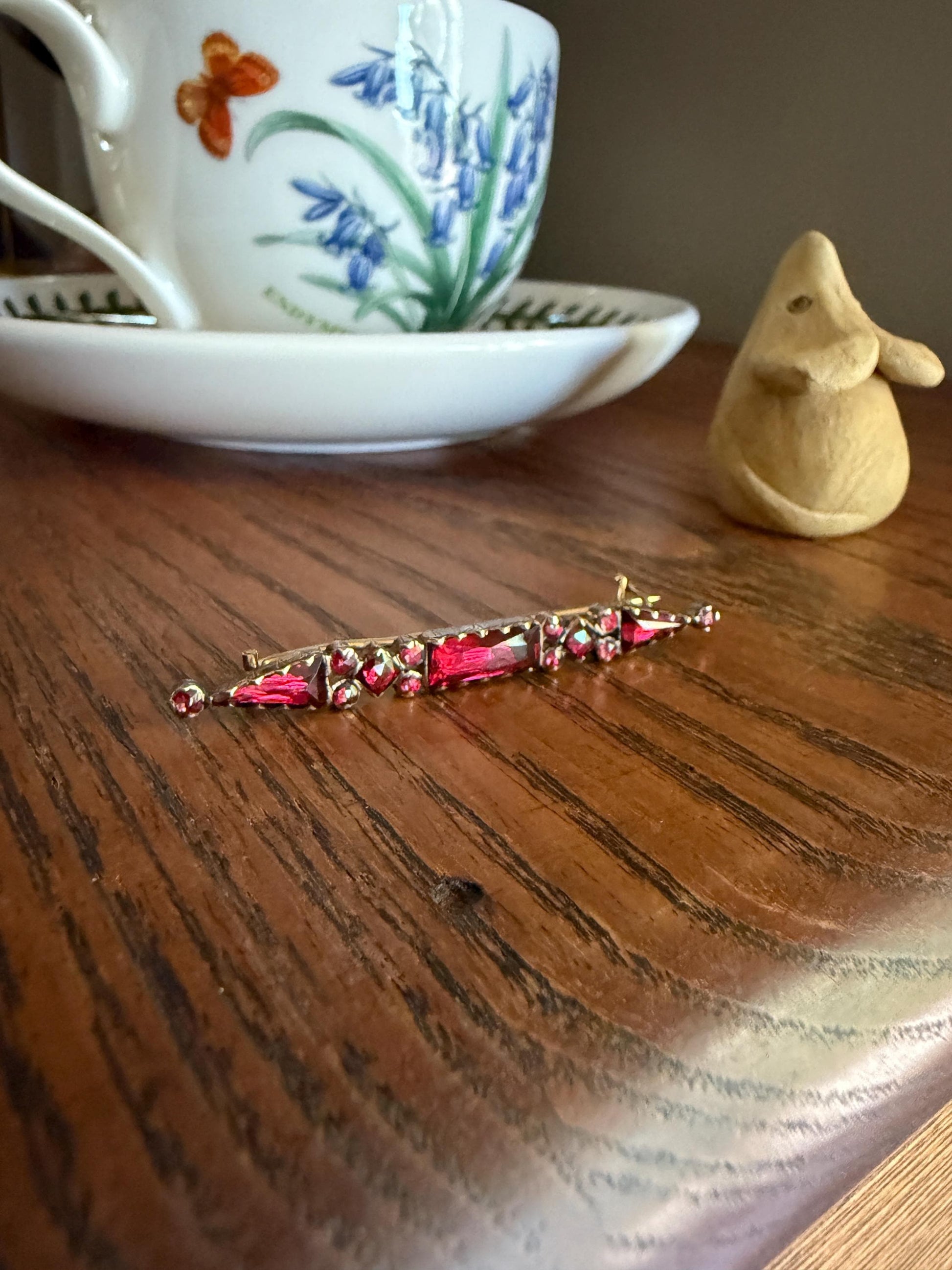 PERPIGNAN Garnet Purple Pink Bar Line Brooch for Pendant Conversion French Antique Victorian 18k Gold Extender Connector Unique Triangle