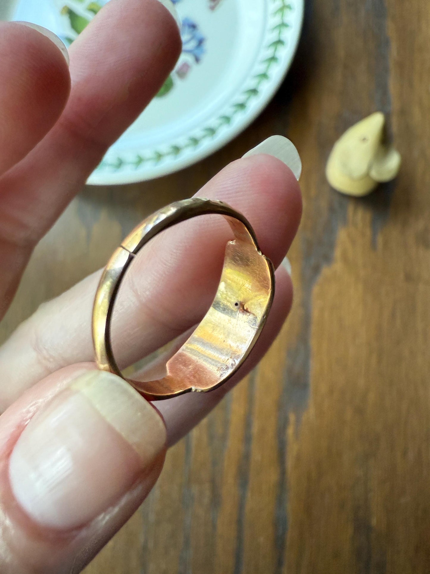 French VICTORIAN Era Antique Ring 18k Gold 3 Virtues Faith Hope Anchor Heart Cross Beveled Stacker Band Ornate Gift Belle Epoque Figural